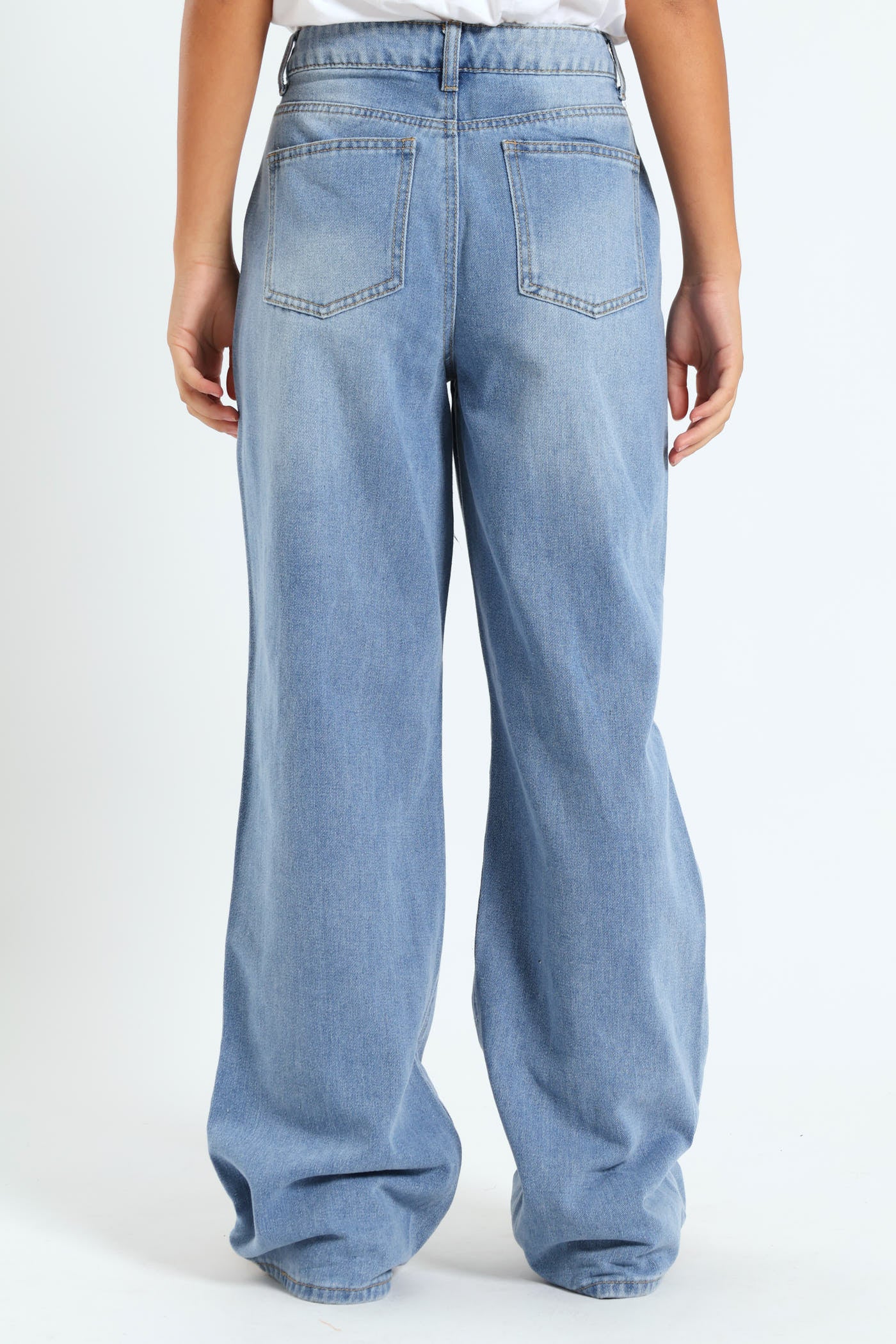 Girls Abrased Wide Leg Rigid Denim - Light Blue - Image 2