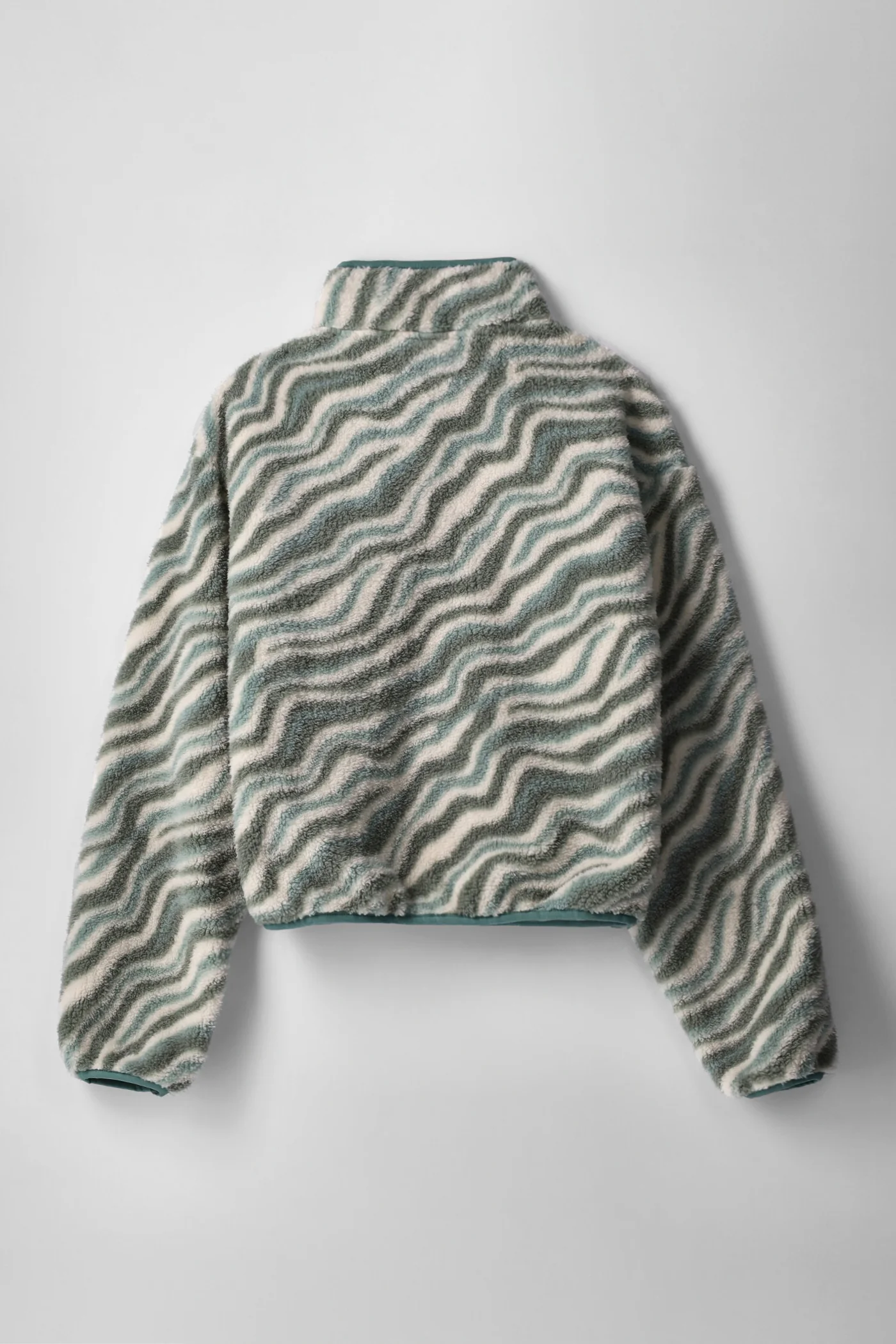 Girls Abstract Stripe 3/4 Zip Through Teddy Fur Jacket - Sage - Image 2