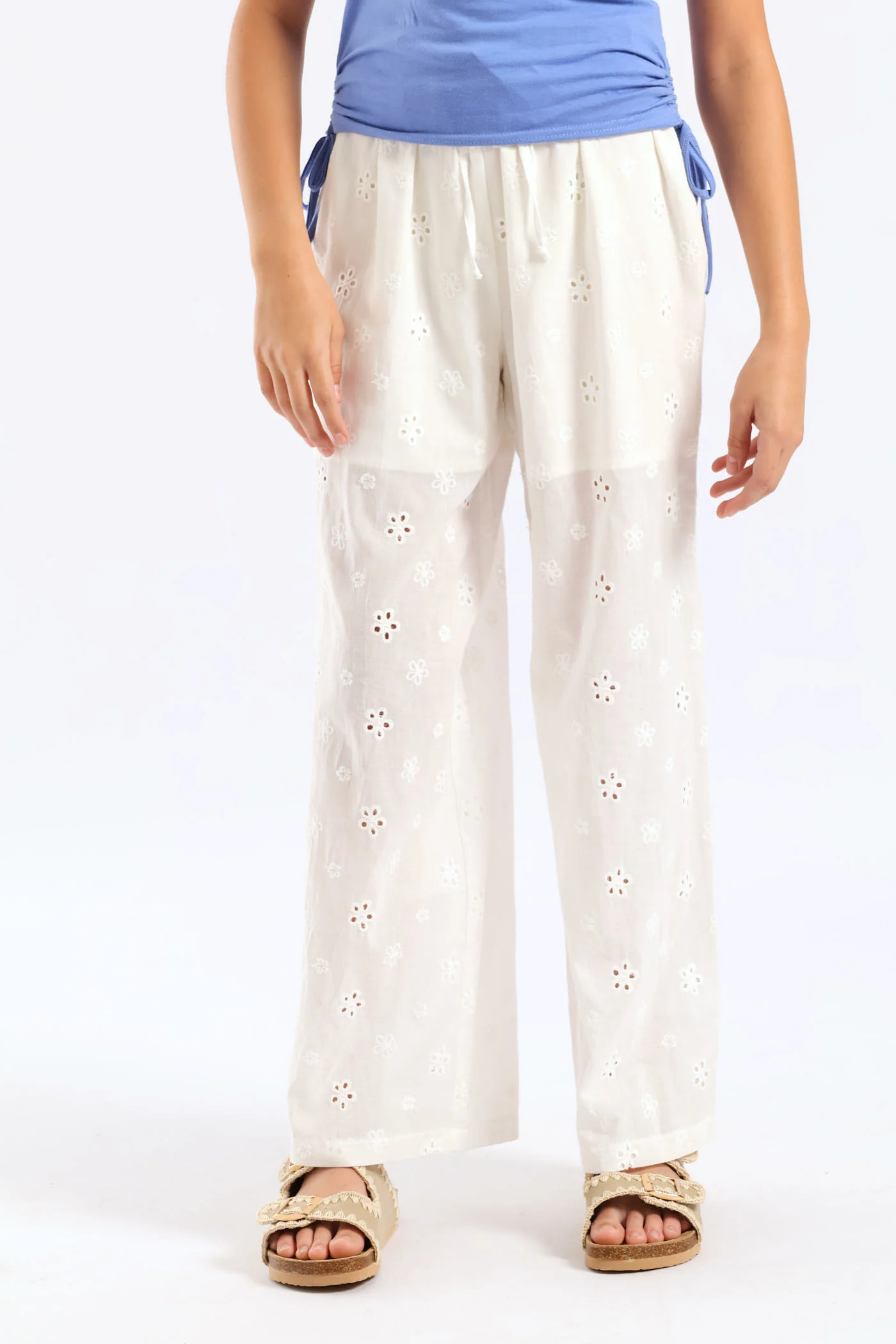 Girls Anglaise Wide Leg Pant - White - Image 2