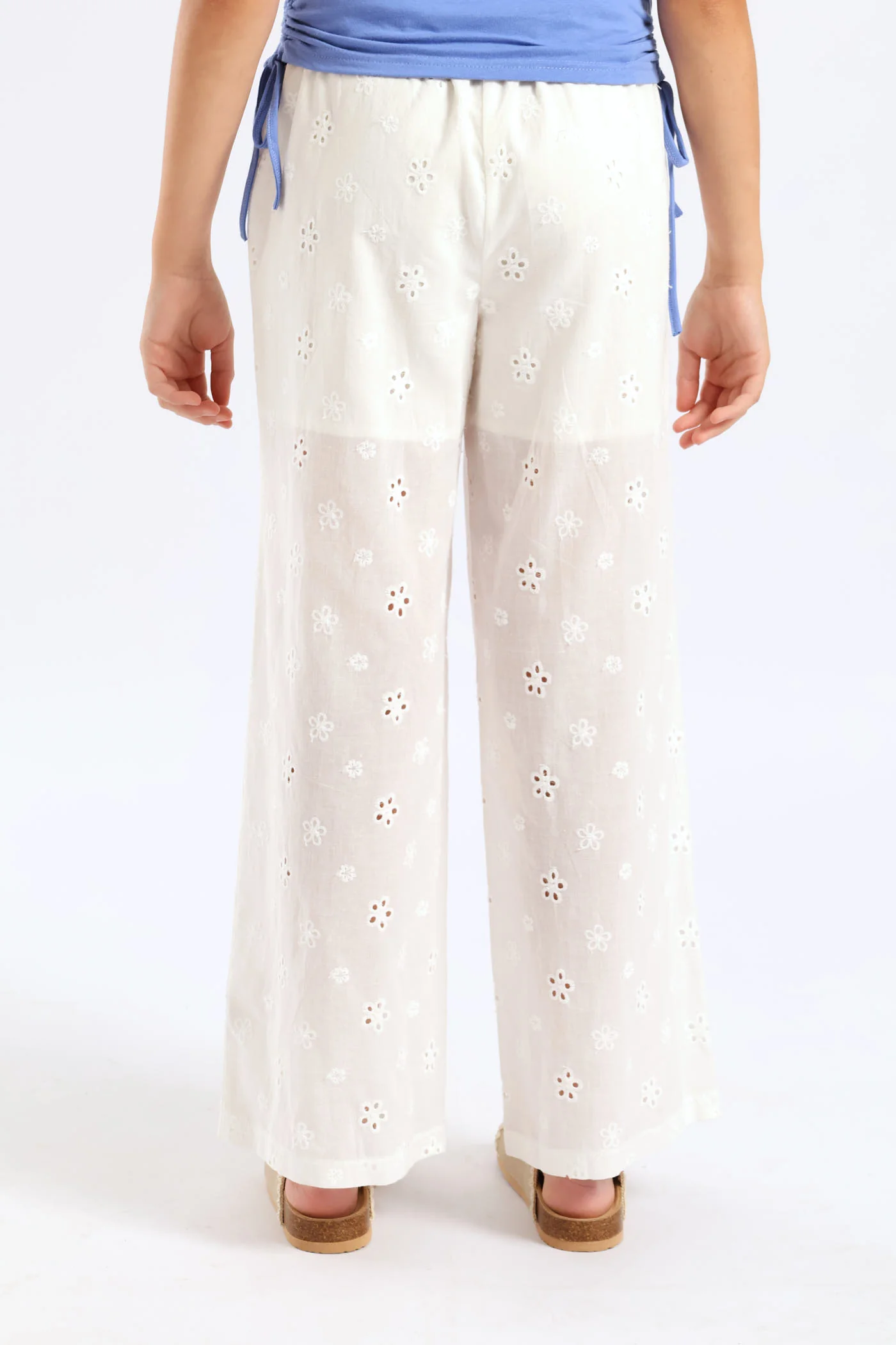 Girls Anglaise Wide Leg Pant - White - Image 4