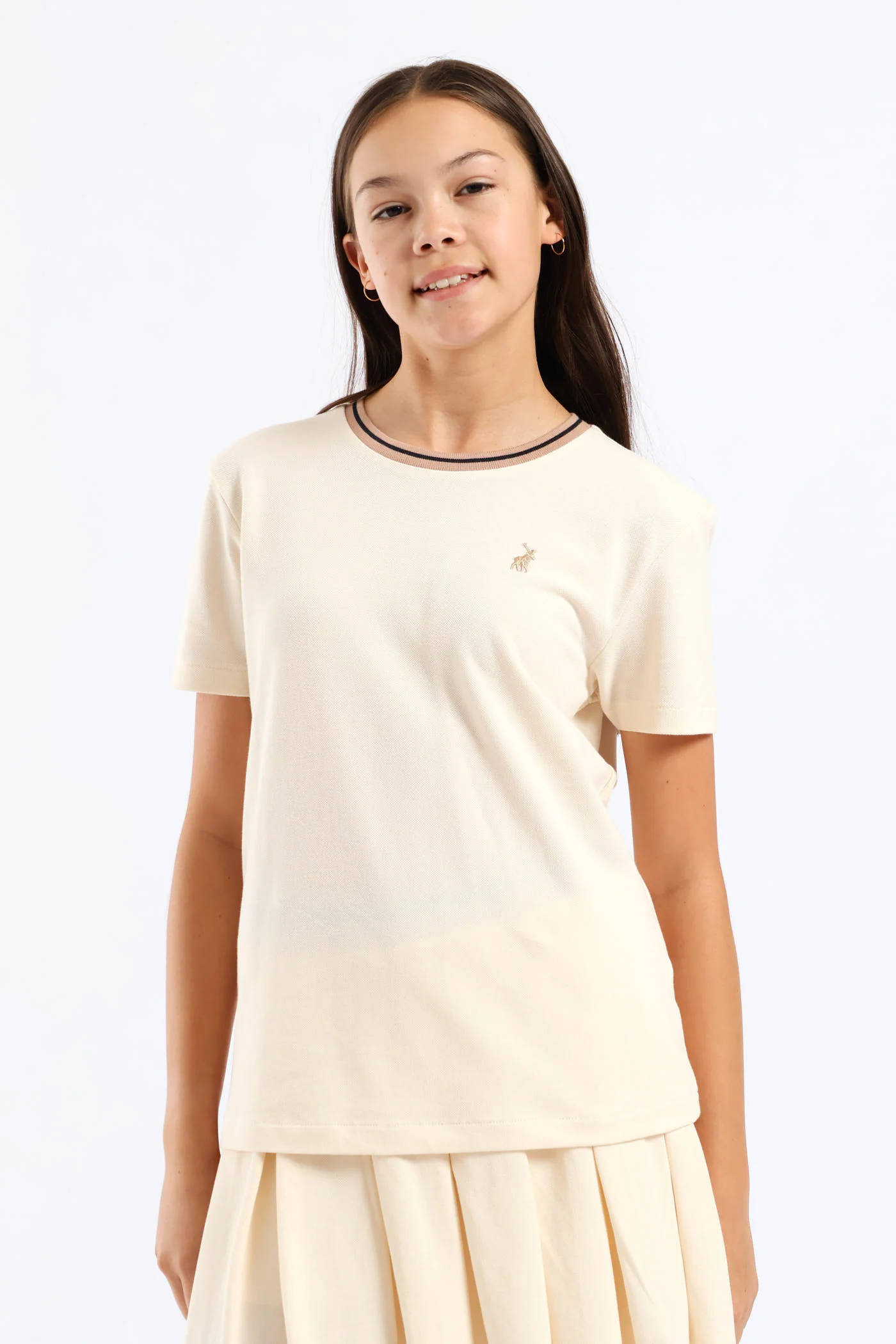 Girls Asha Pique Tee - Sand - Image 3
