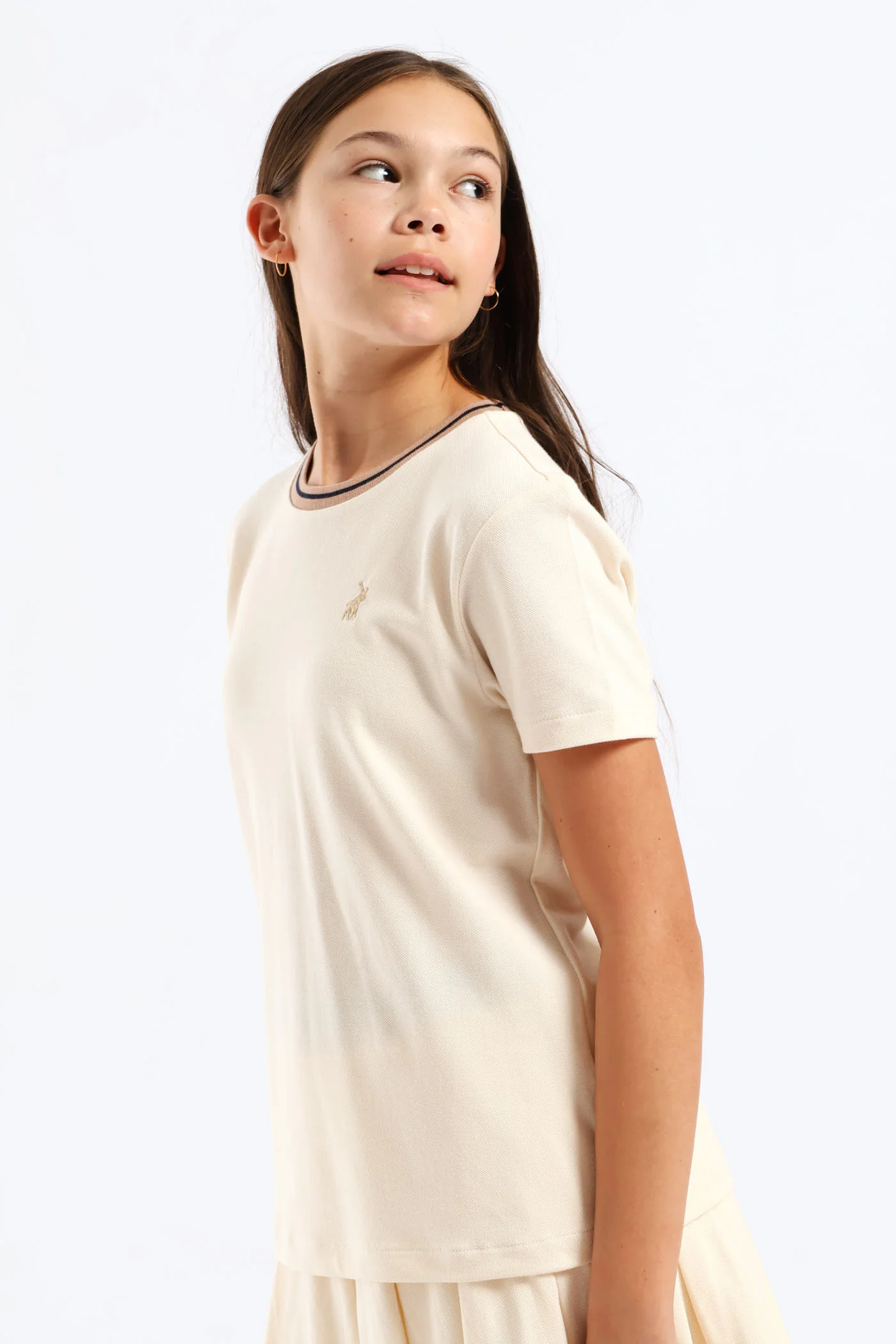 Girls Asha Pique Tee - Sand - Image 4