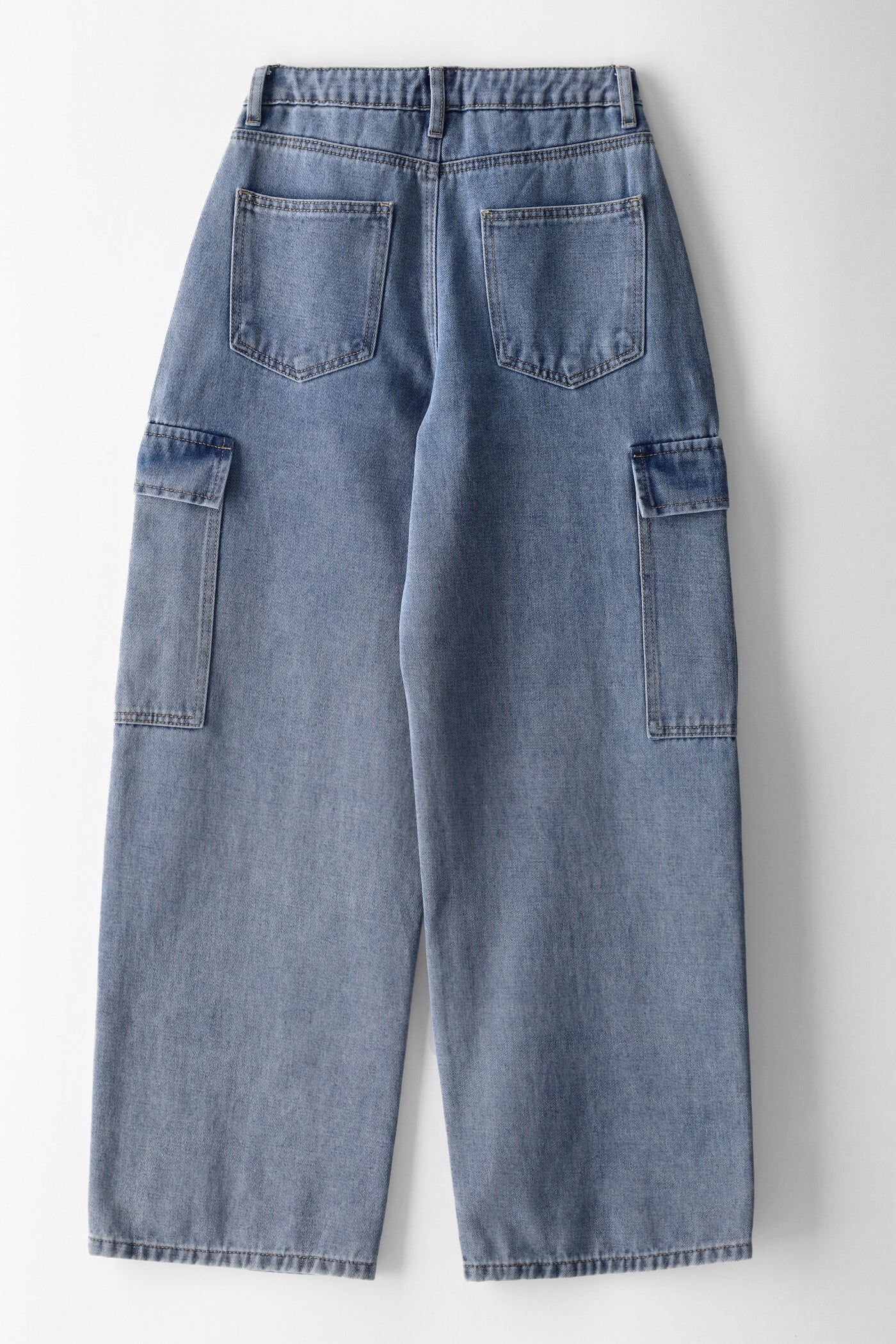 Girls Asymetrical Waistband Cargo Pocket Jean - Stonewash - Image 2