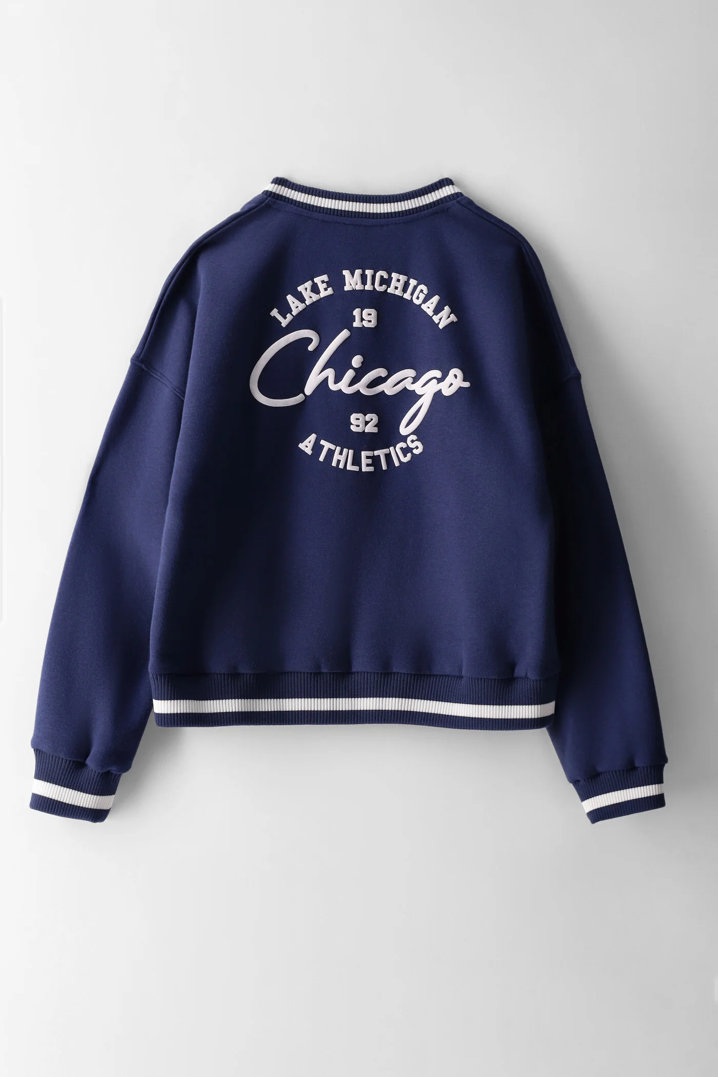 Girls Athletic 2 Tone Rib Printed Pullover - Navy - Image 2