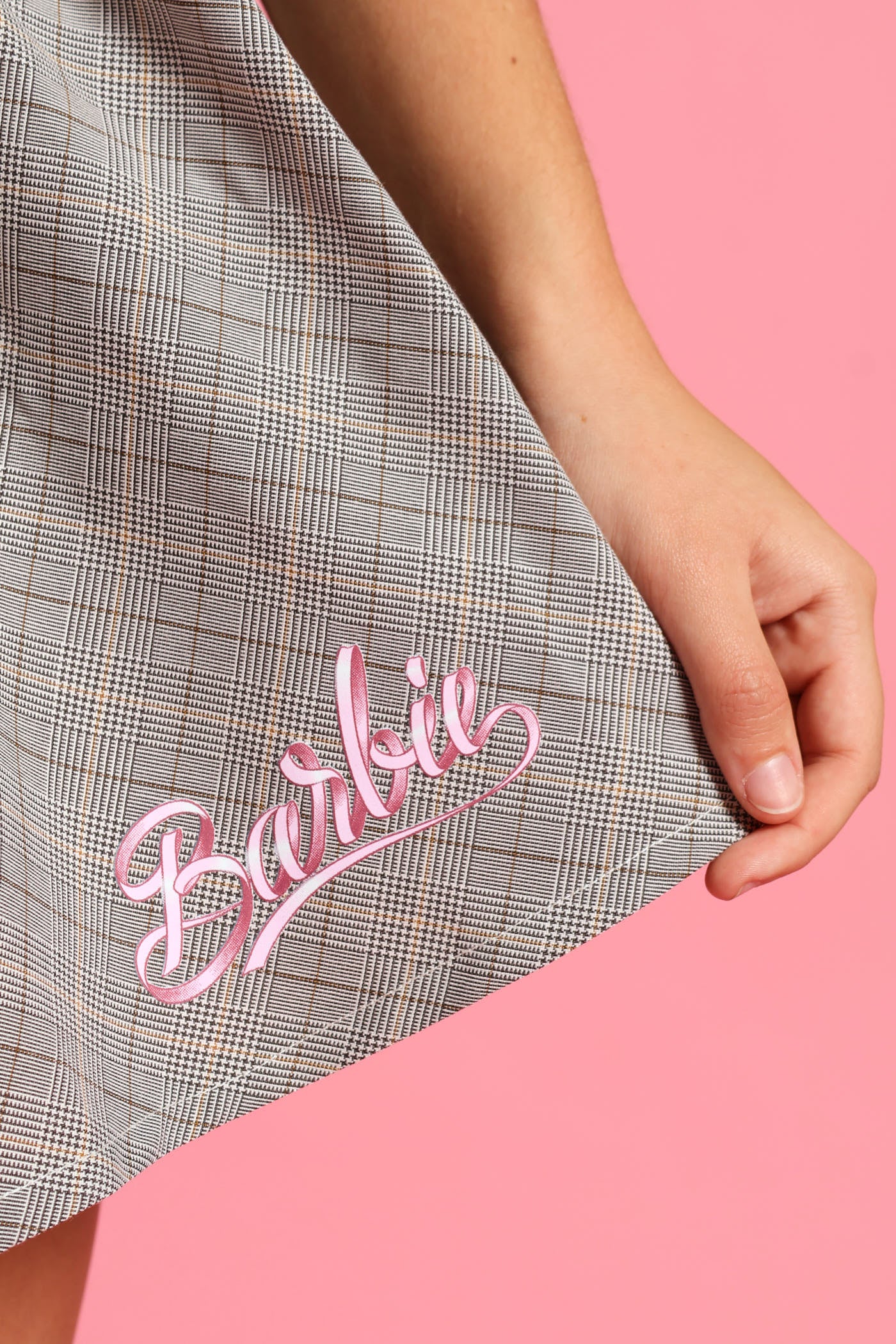 Girls Barbie Flare Checked Skirt - Stone - Image 5