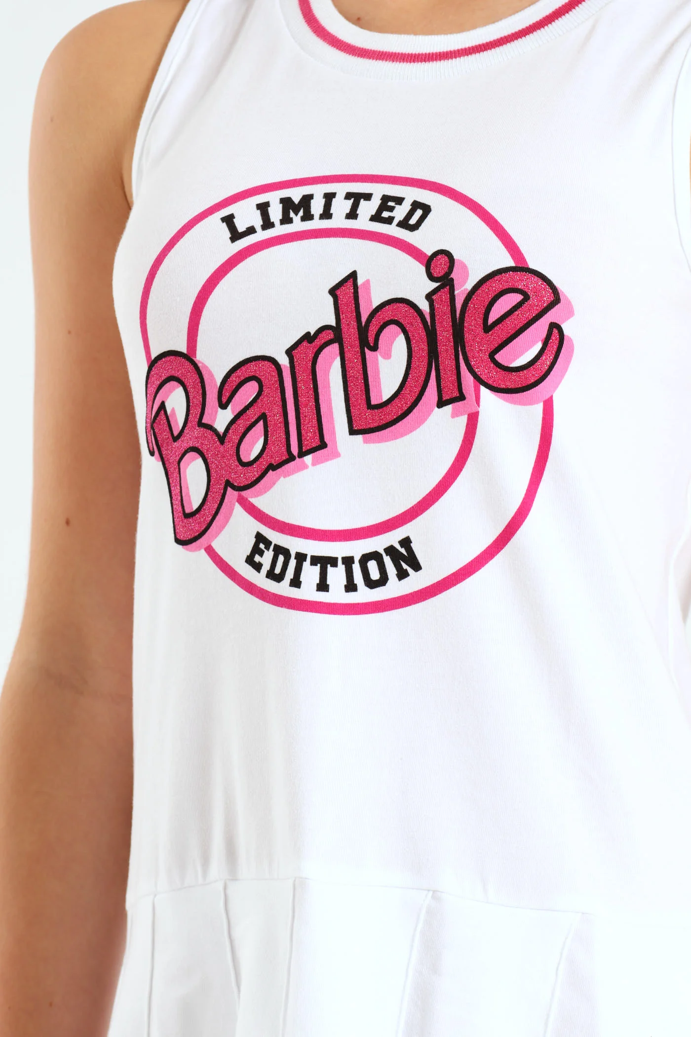 Girls Barbie Pleated Dress - White - Image 5