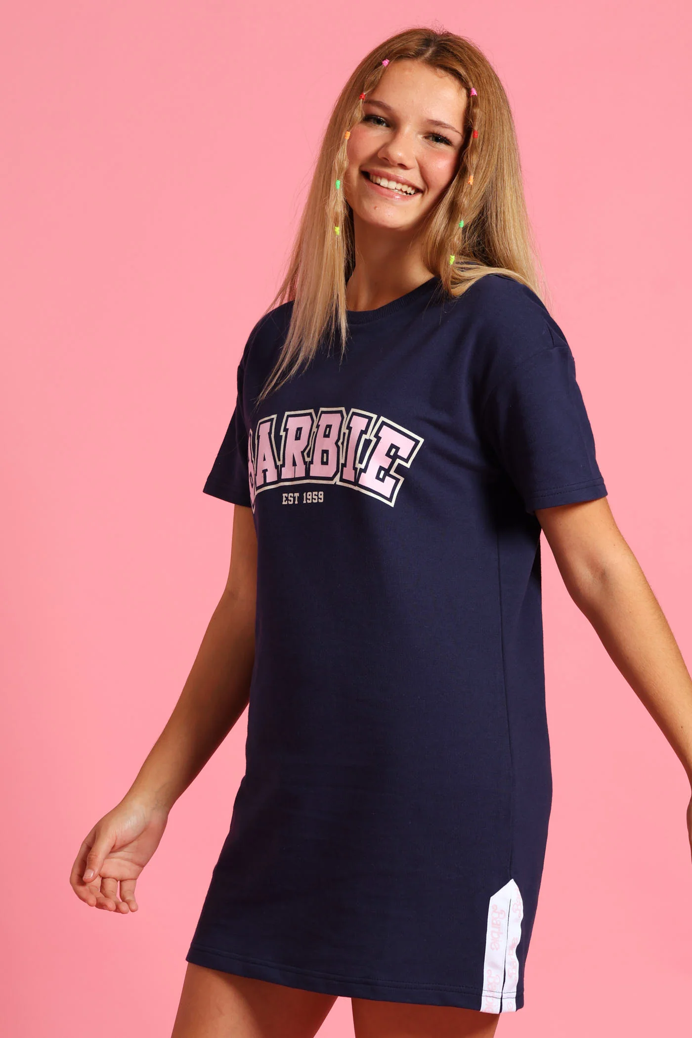 Girls Barbie T-Shirt Dress - Navy - Image 3
