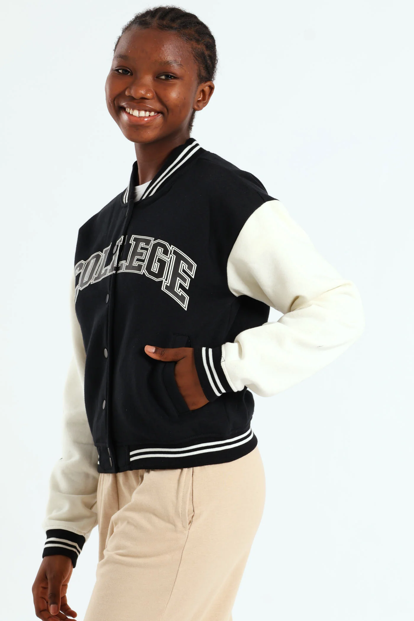 Girls Baseball Jacket - Black - Image 2