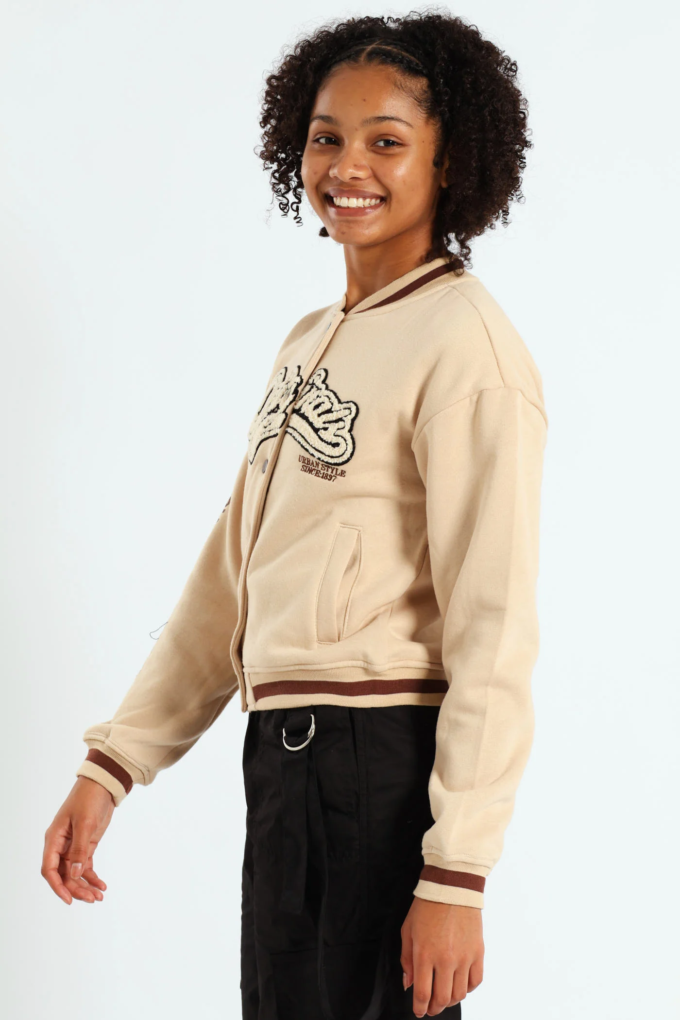 Girls Baseball Jacket - Stone - Image 5