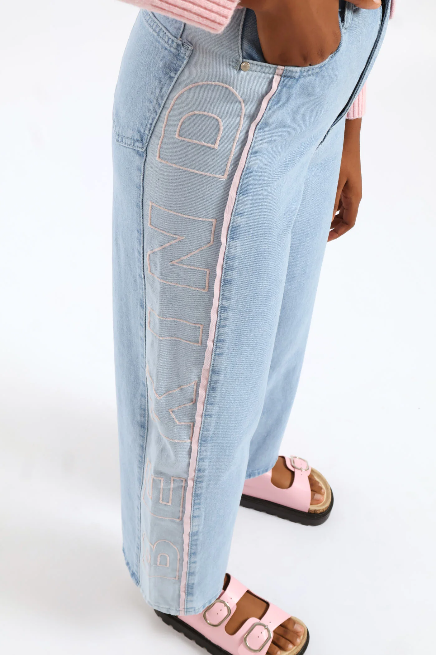 Girls Be Kind Contrast Wide Leg Fashion Denim - Mid Blue - Image 2