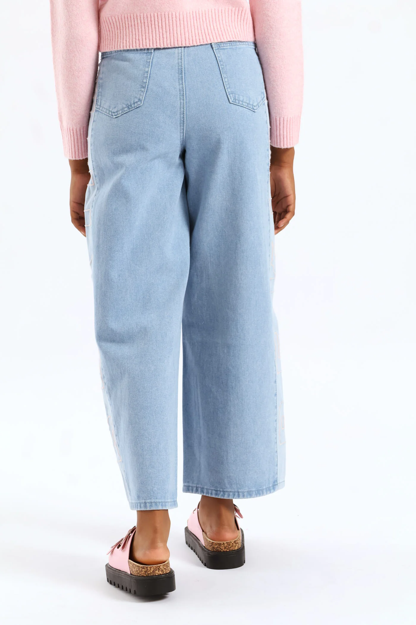Girls Be Kind Contrast Wide Leg Fashion Denim - Mid Blue - Image 4