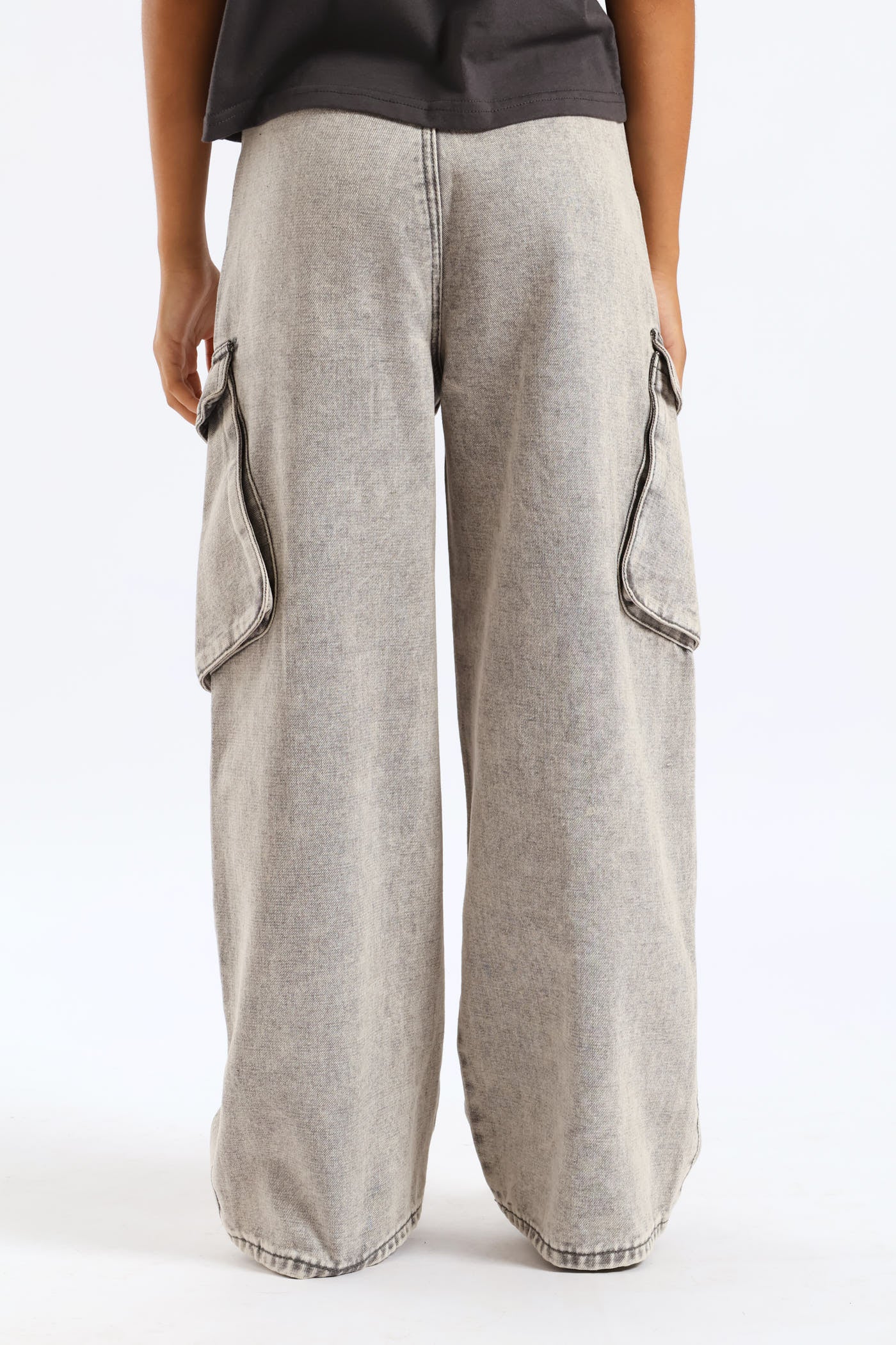Girls Bellow Pocket Cargo Cropped Jean - Grey - Image 4