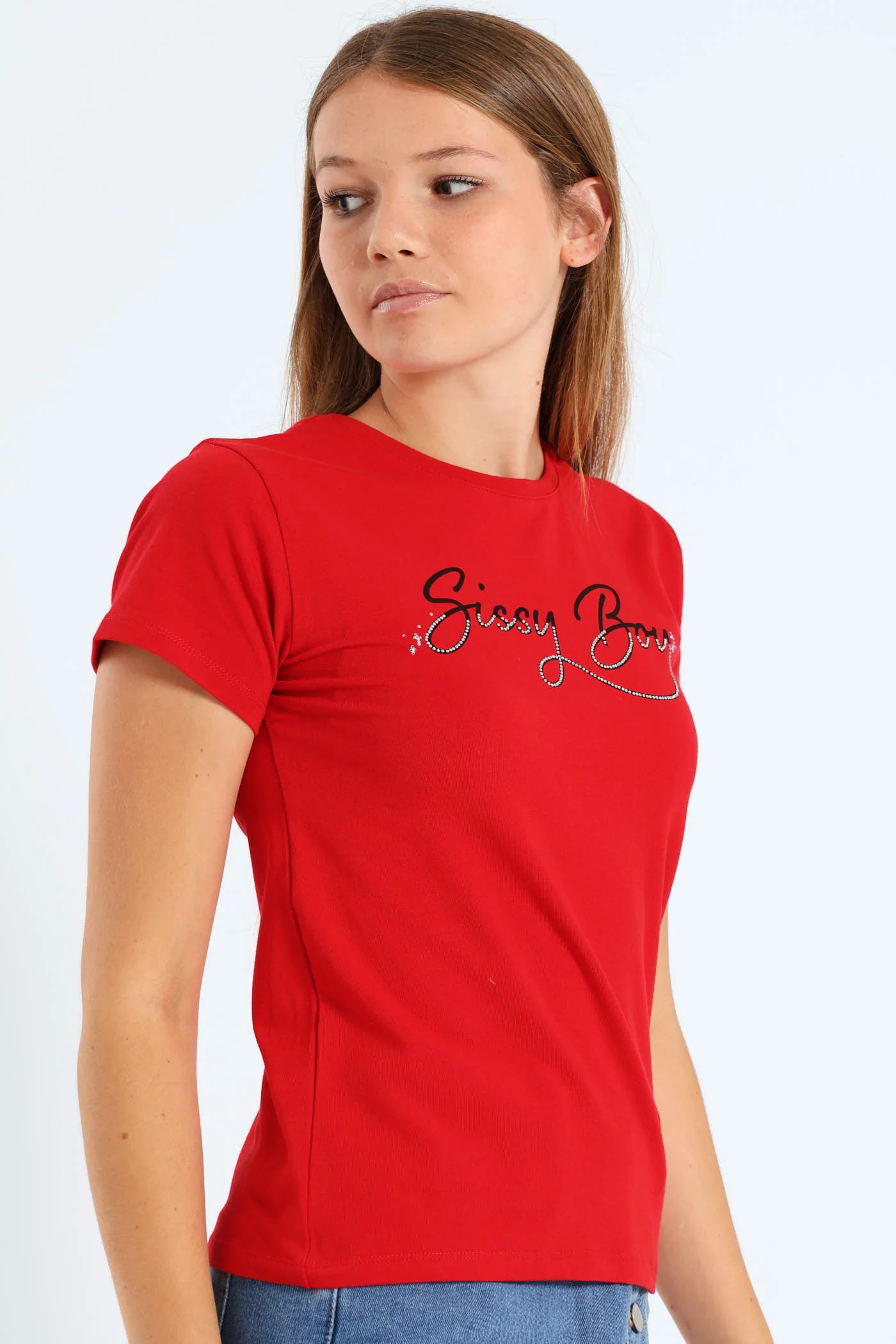 Girls Bling Logo Tee - Red - Image 3
