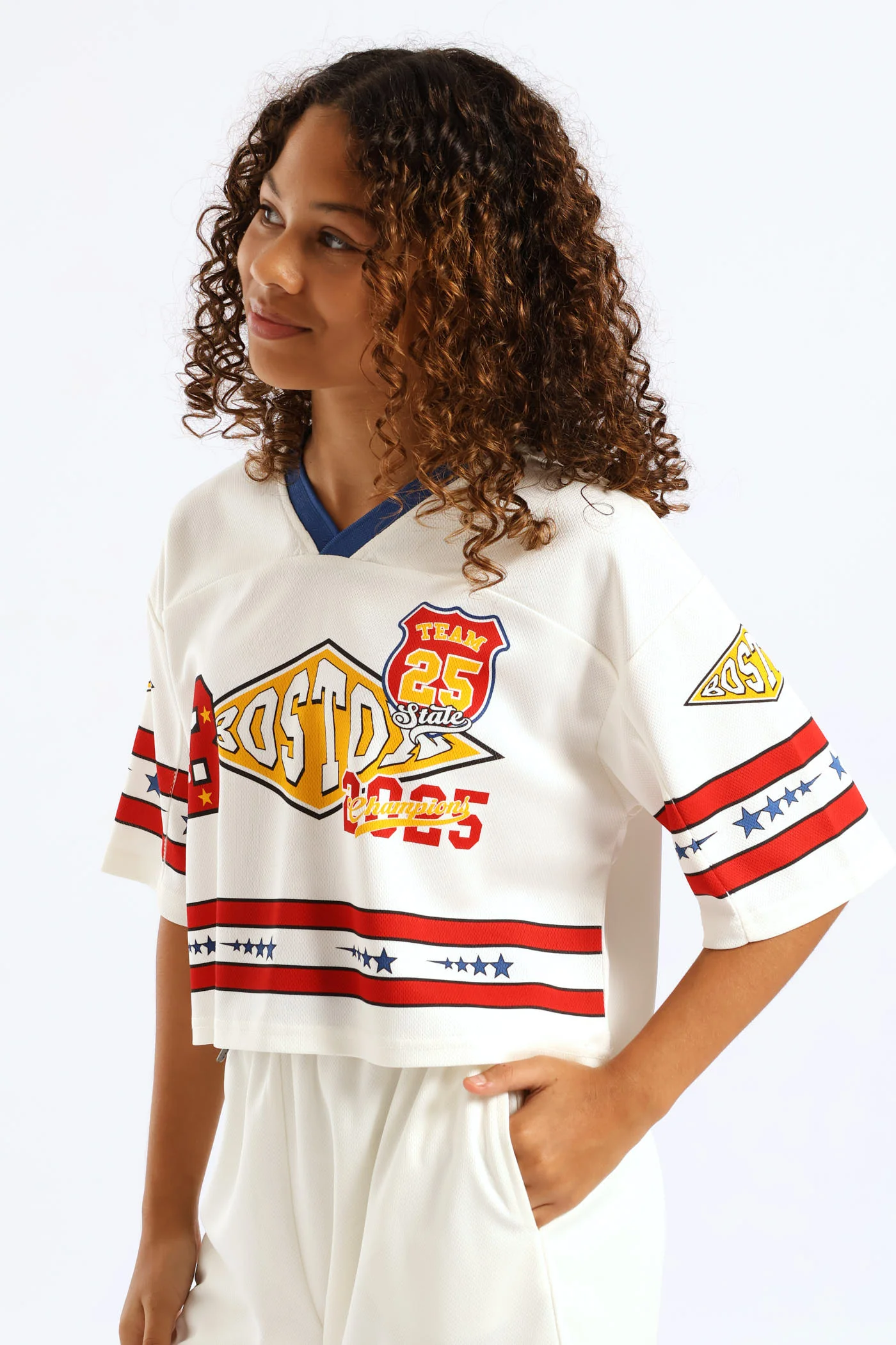 Girls Boston Badge Sports Jersey - Cream - Image 4