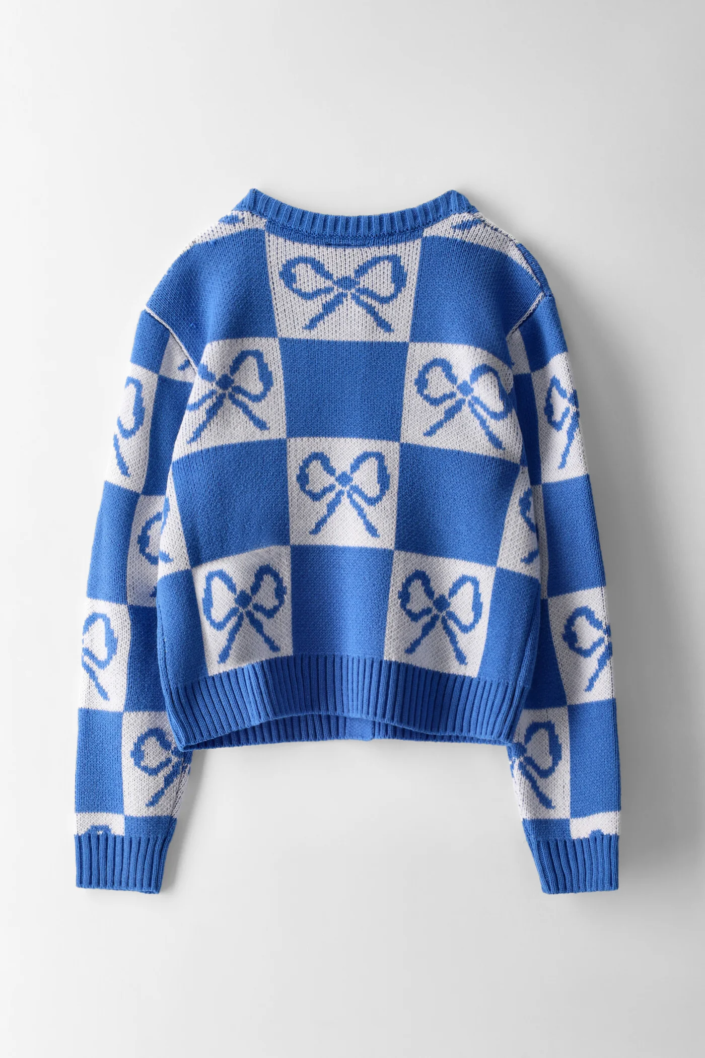 Girls Bow Cardigan - Cream/Blue - Image 2