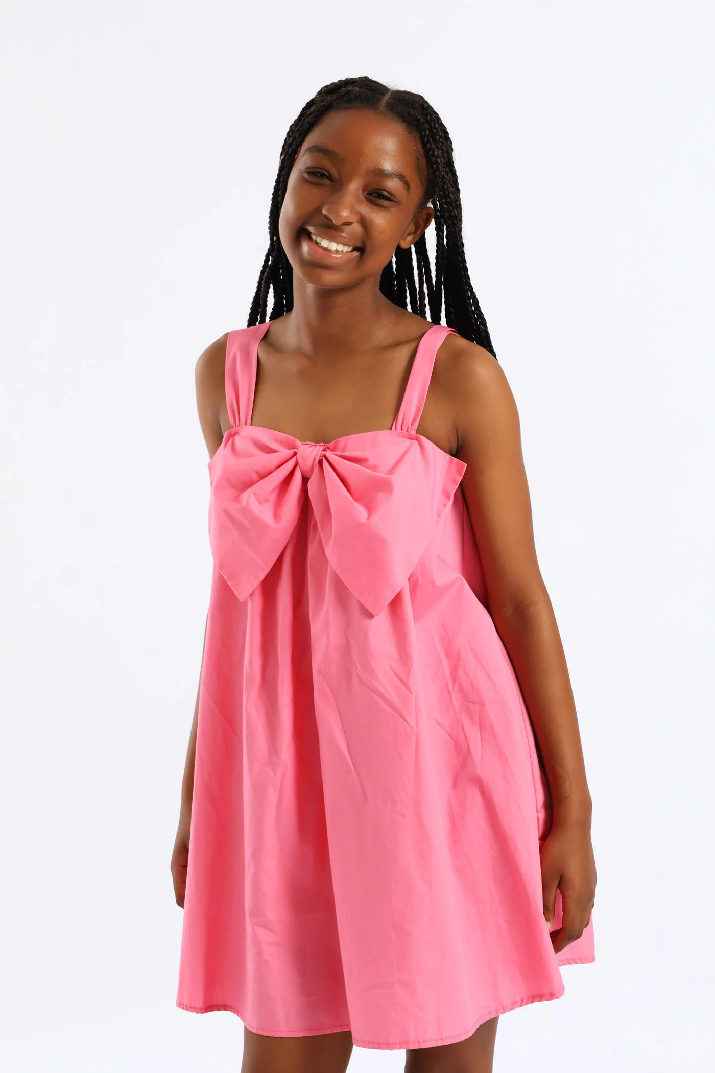 Girls Bow Front Strap Shift Dress - Pink - Image 3