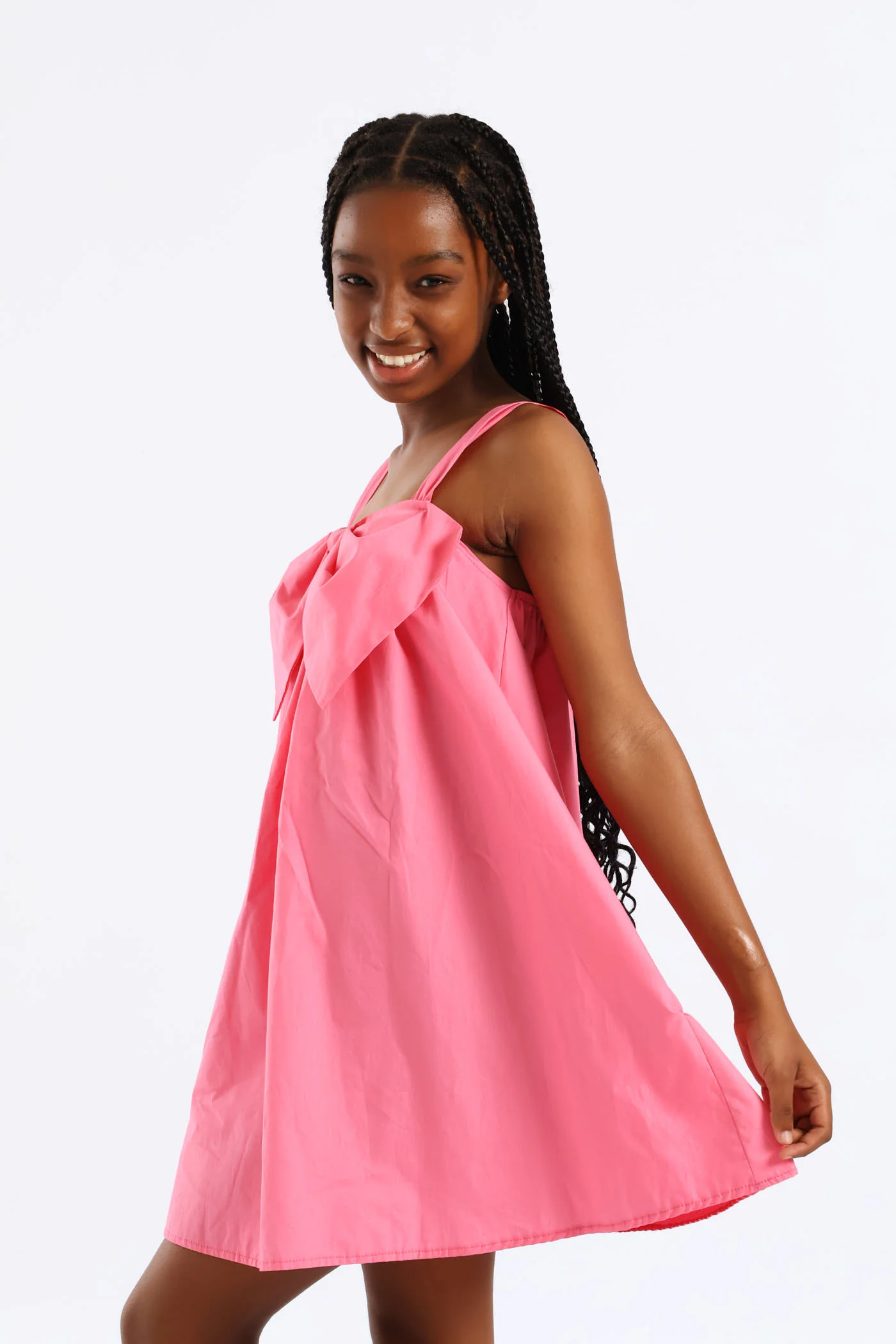 Girls Bow Front Strap Shift Dress - Pink - Image 4
