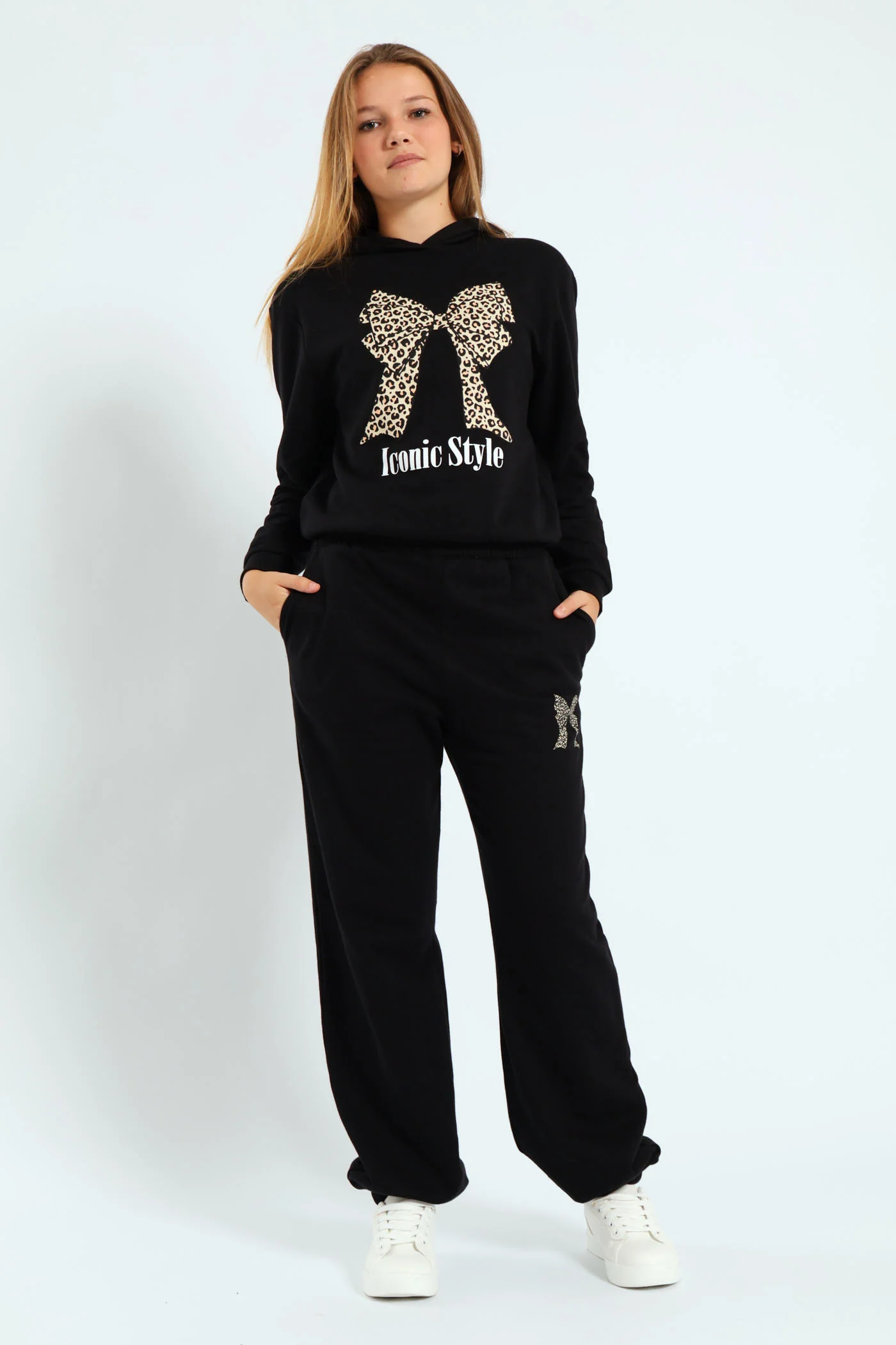 Girls Bow Iconic Fleece Jogger - Black - Image 3