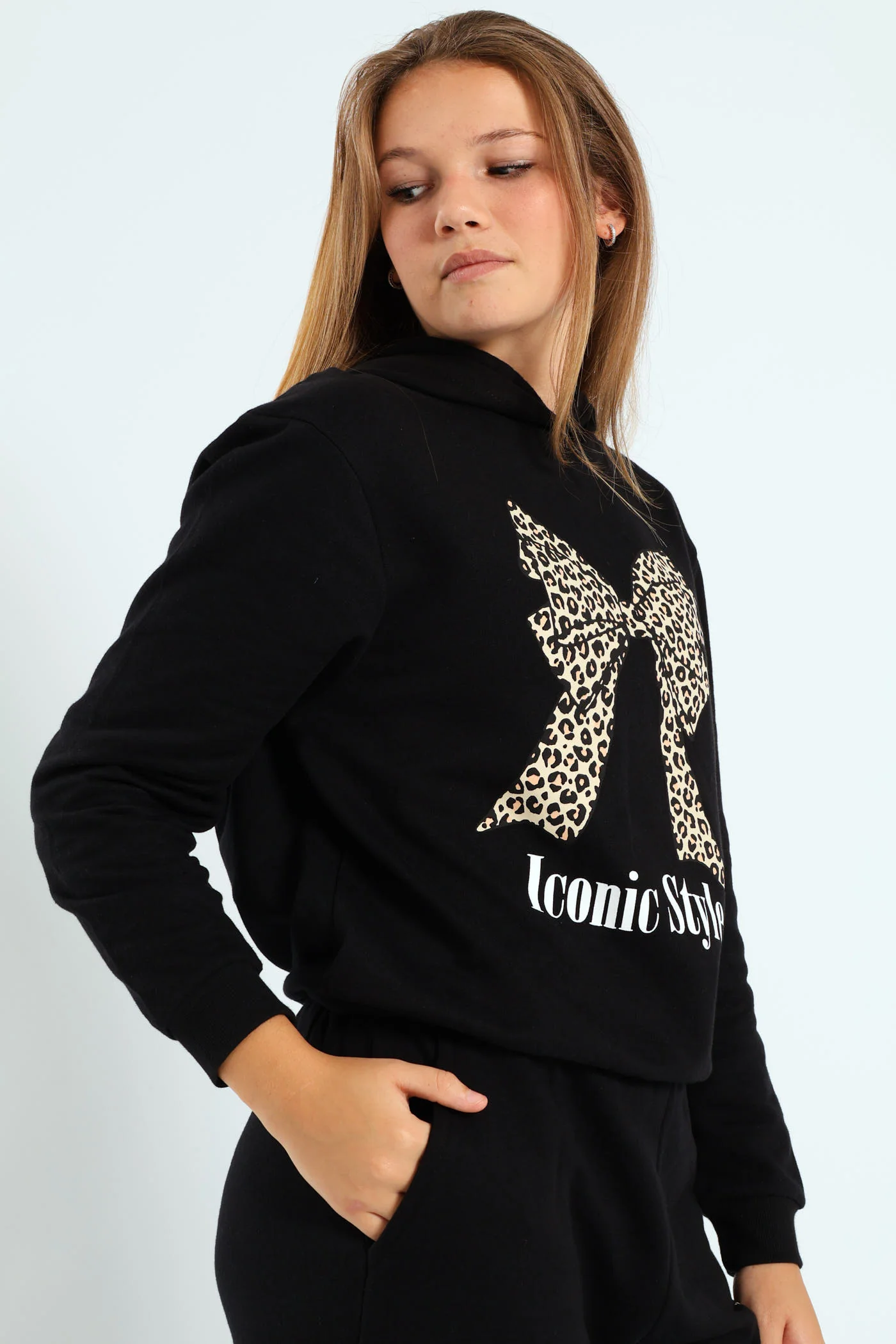 Girls Bow Iconic Fleece Top - Black - Image 5