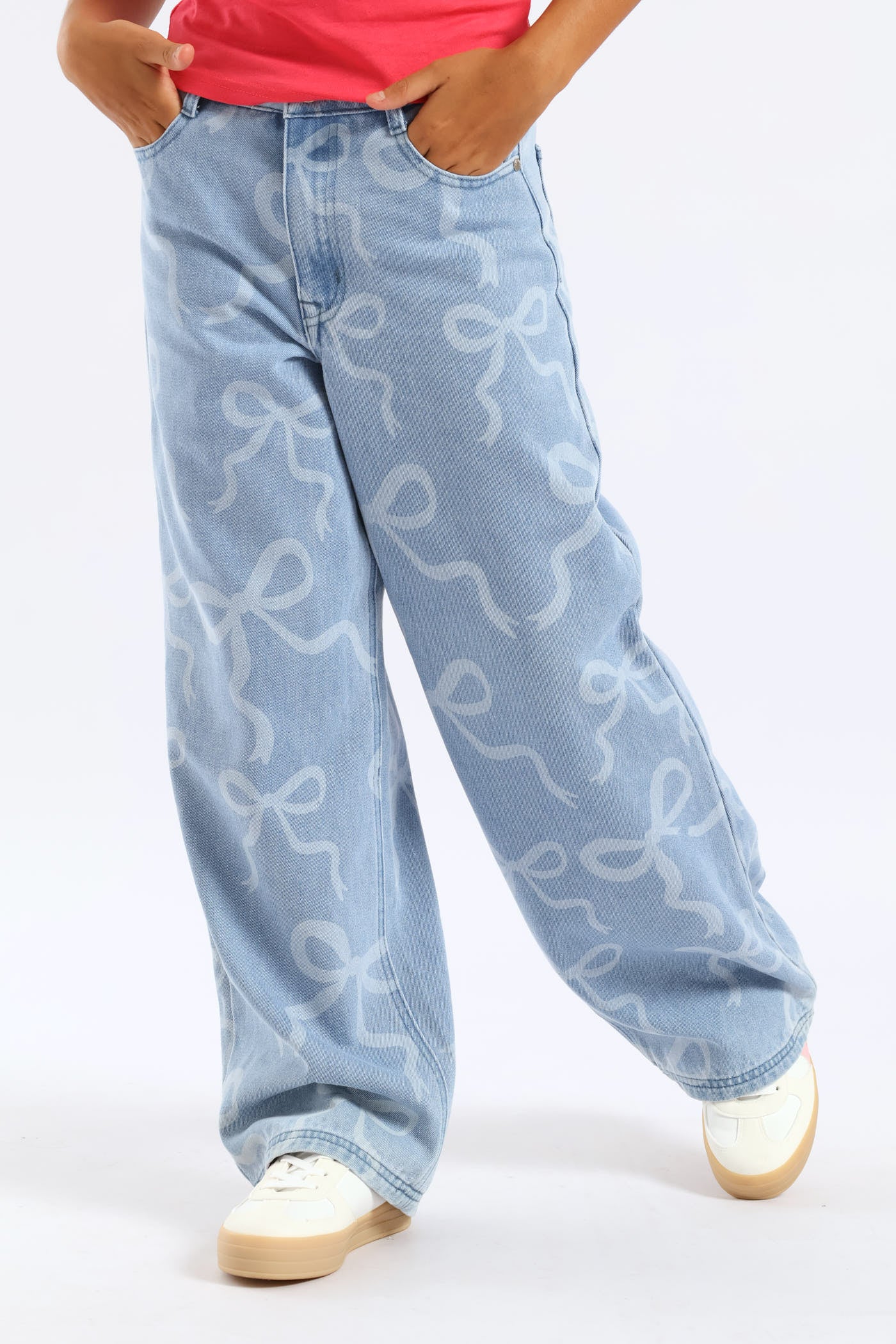 Girls Bow Rotary Baggy Jean - Mid Blue - Image 2