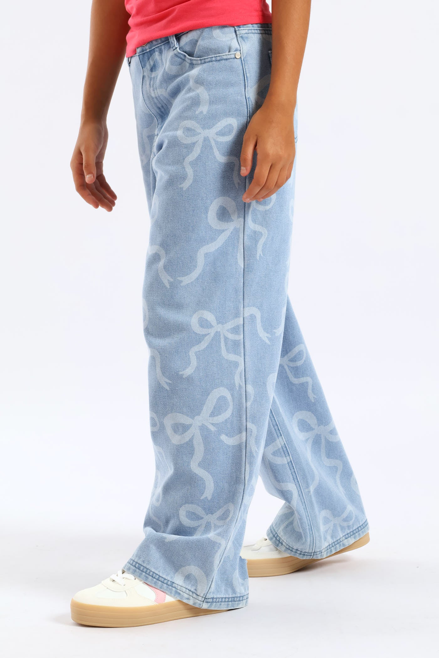Girls Bow Rotary Baggy Jean - Mid Blue - Image 4