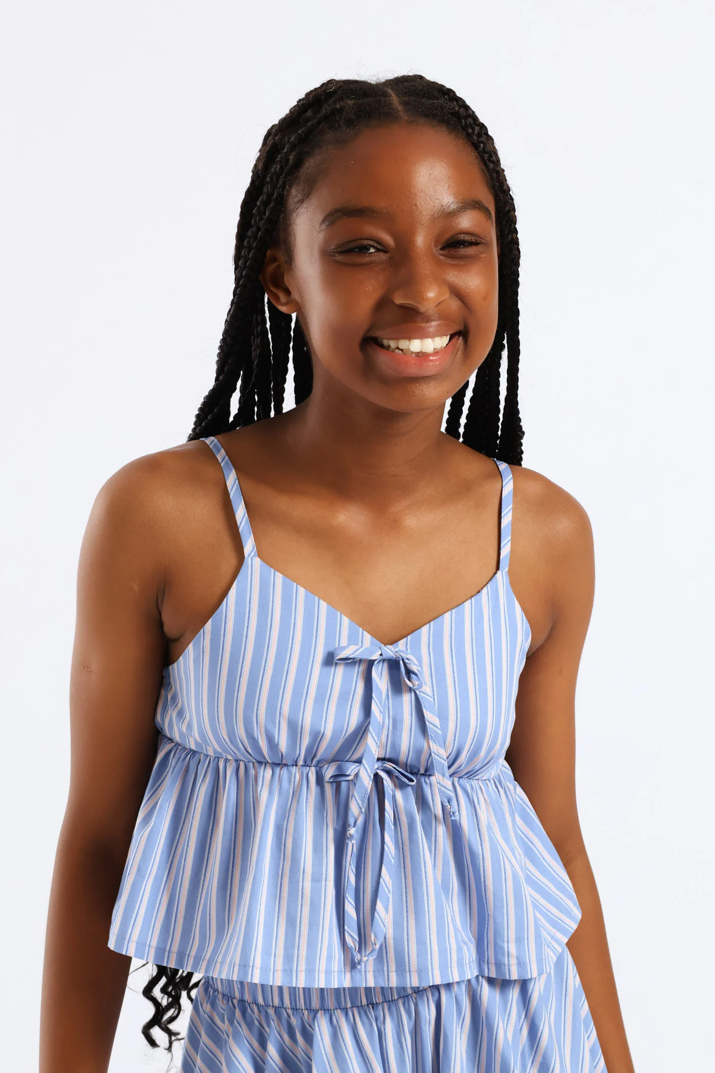 Girls Bow Strappy Peplum Stripe Cami Top - Multi - Image 2