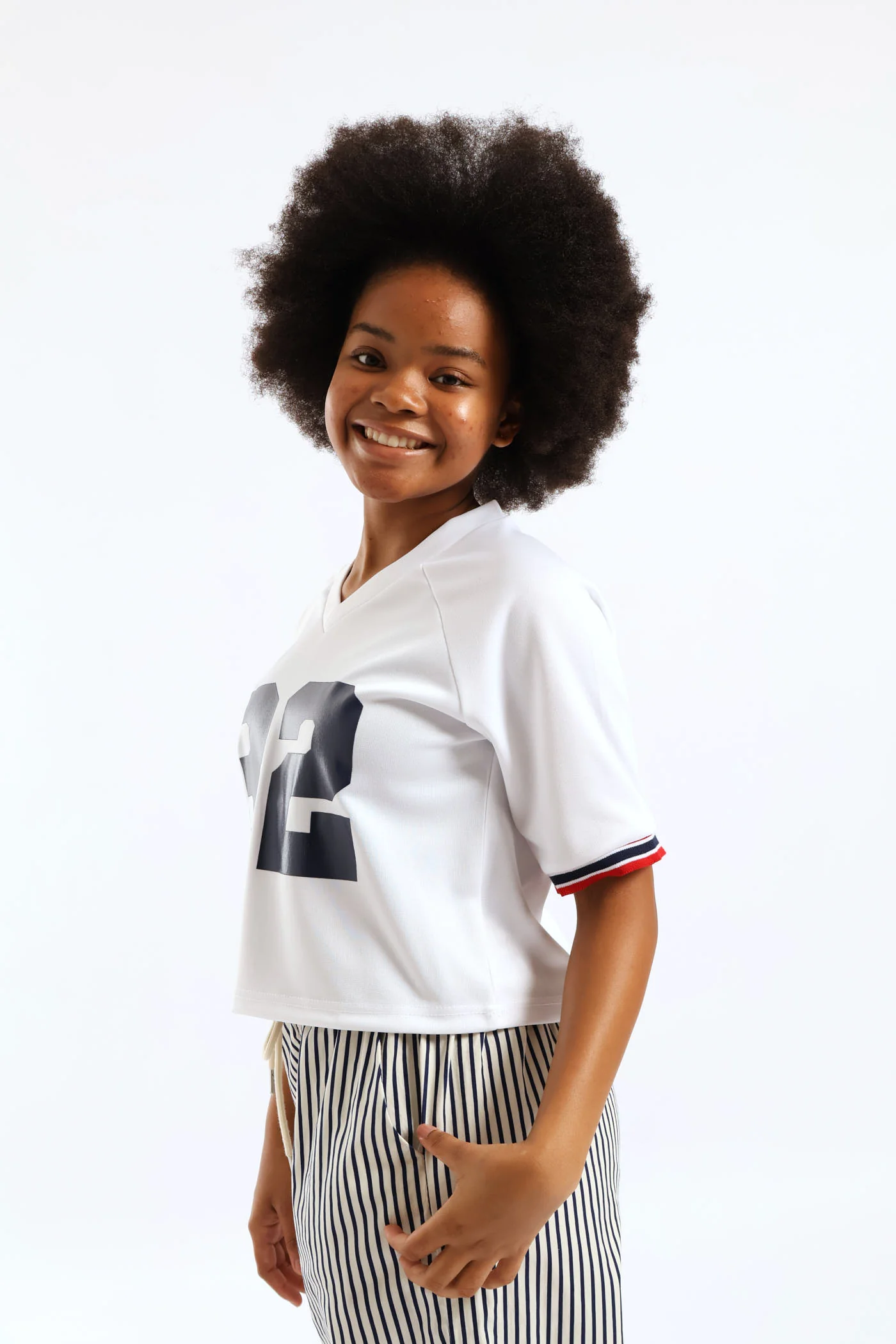 Girls Boxy 32 Sleeve Tape Sport Tee - White - Image 4