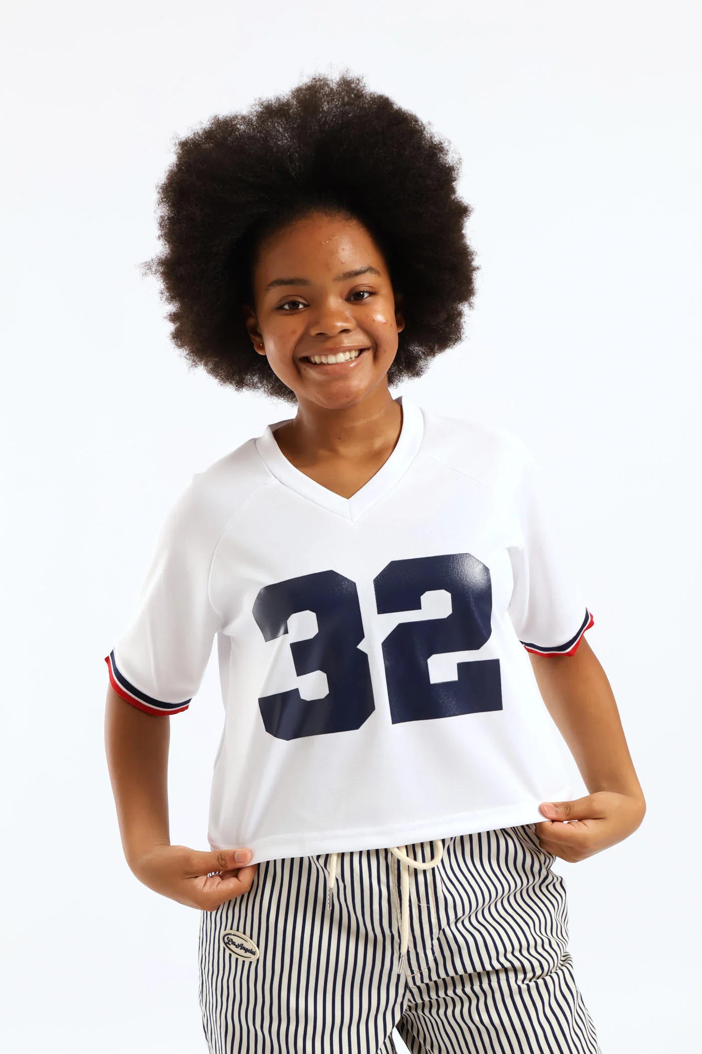 Girls Boxy 32 Sleeve Tape Sport Tee - White - Image 5
