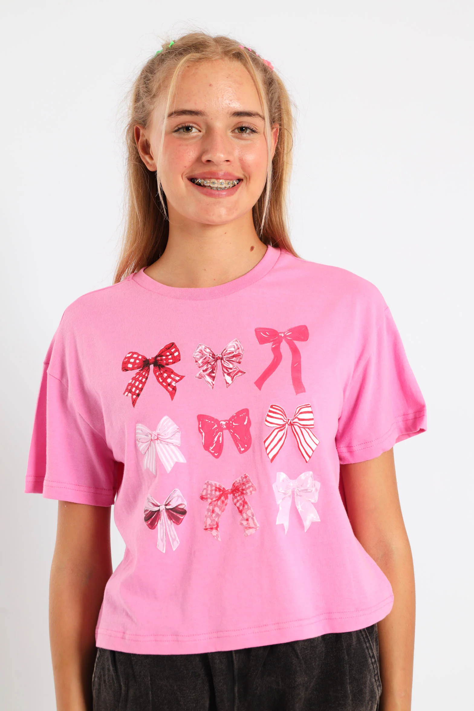 Girls Boxy Bows Tee - Pink - Image 3