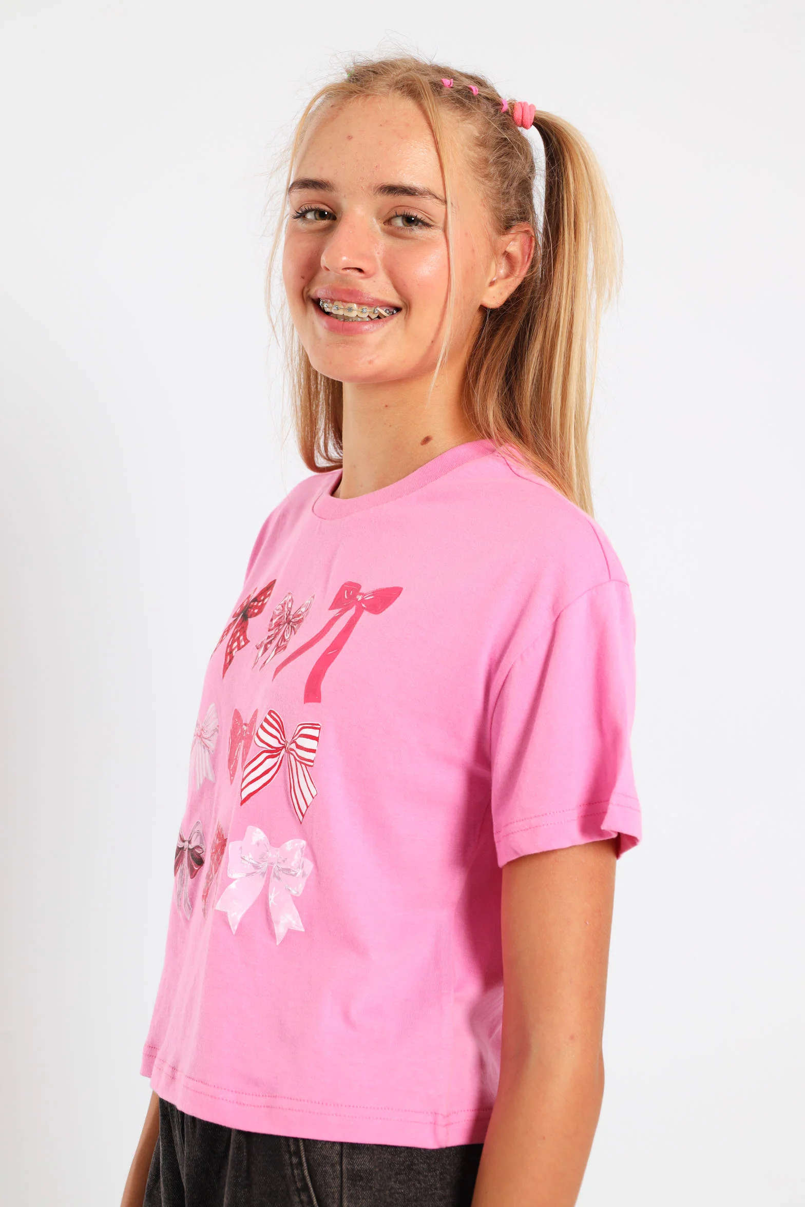 Girls Boxy Bows Tee - Pink - Image 4