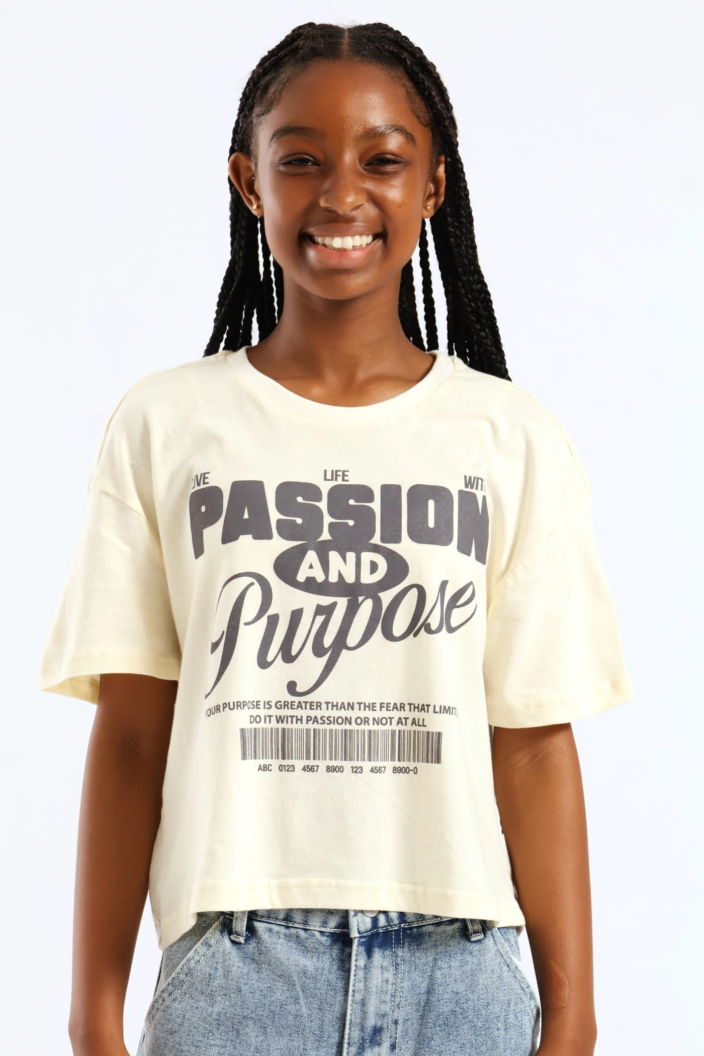Girls Boxy Passion & Purpose Tee - Stone - Image 3