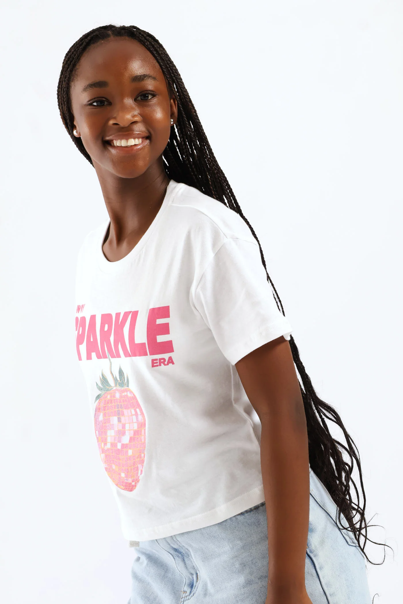 Girls Boxy Sparkle Tee - White - Image 3