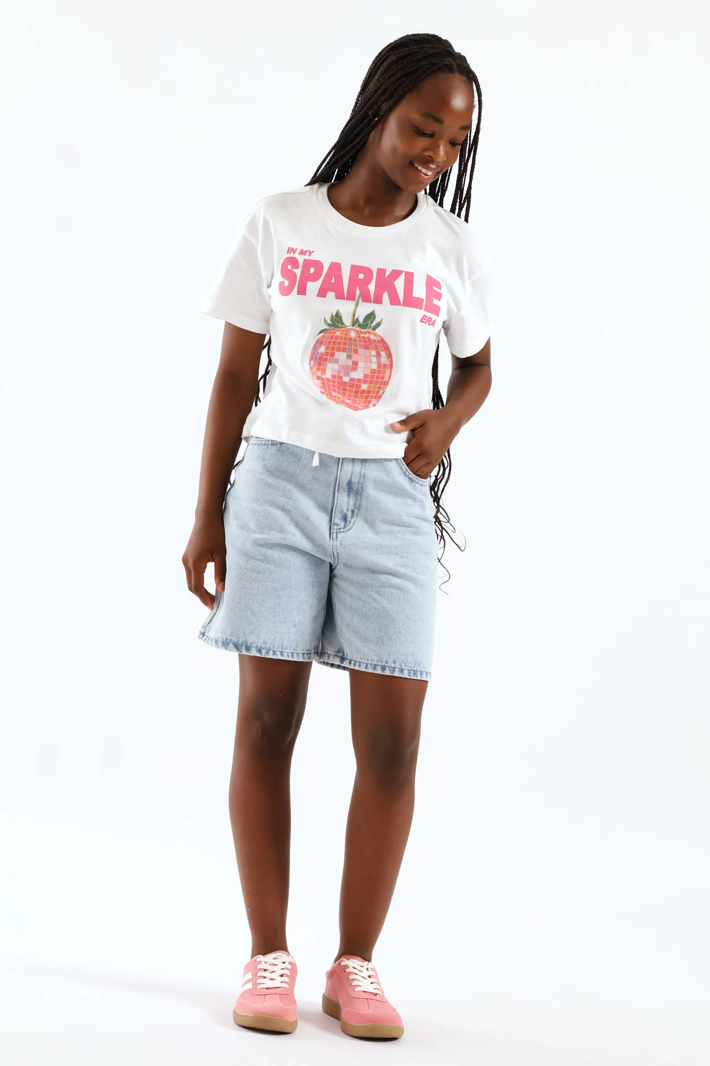 Girls Boxy Sparkle Tee - White - Image 4