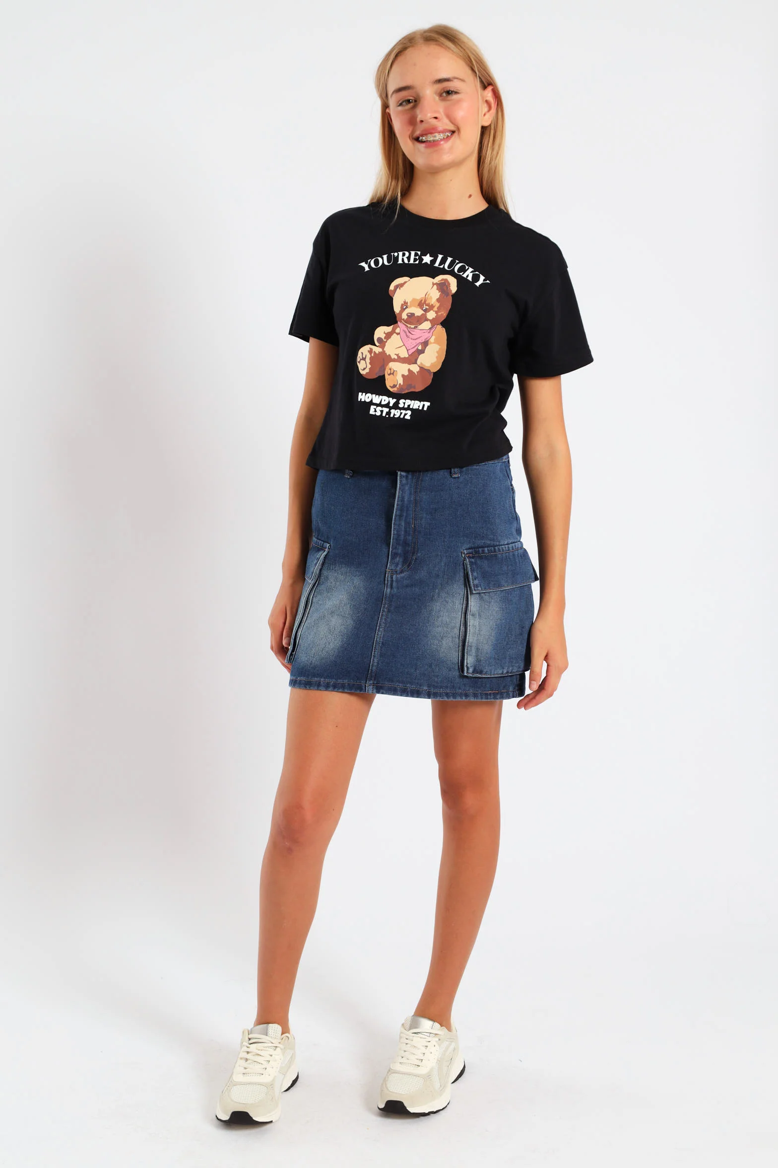 Girls Boxy Teddy Tee - Black - Image 2