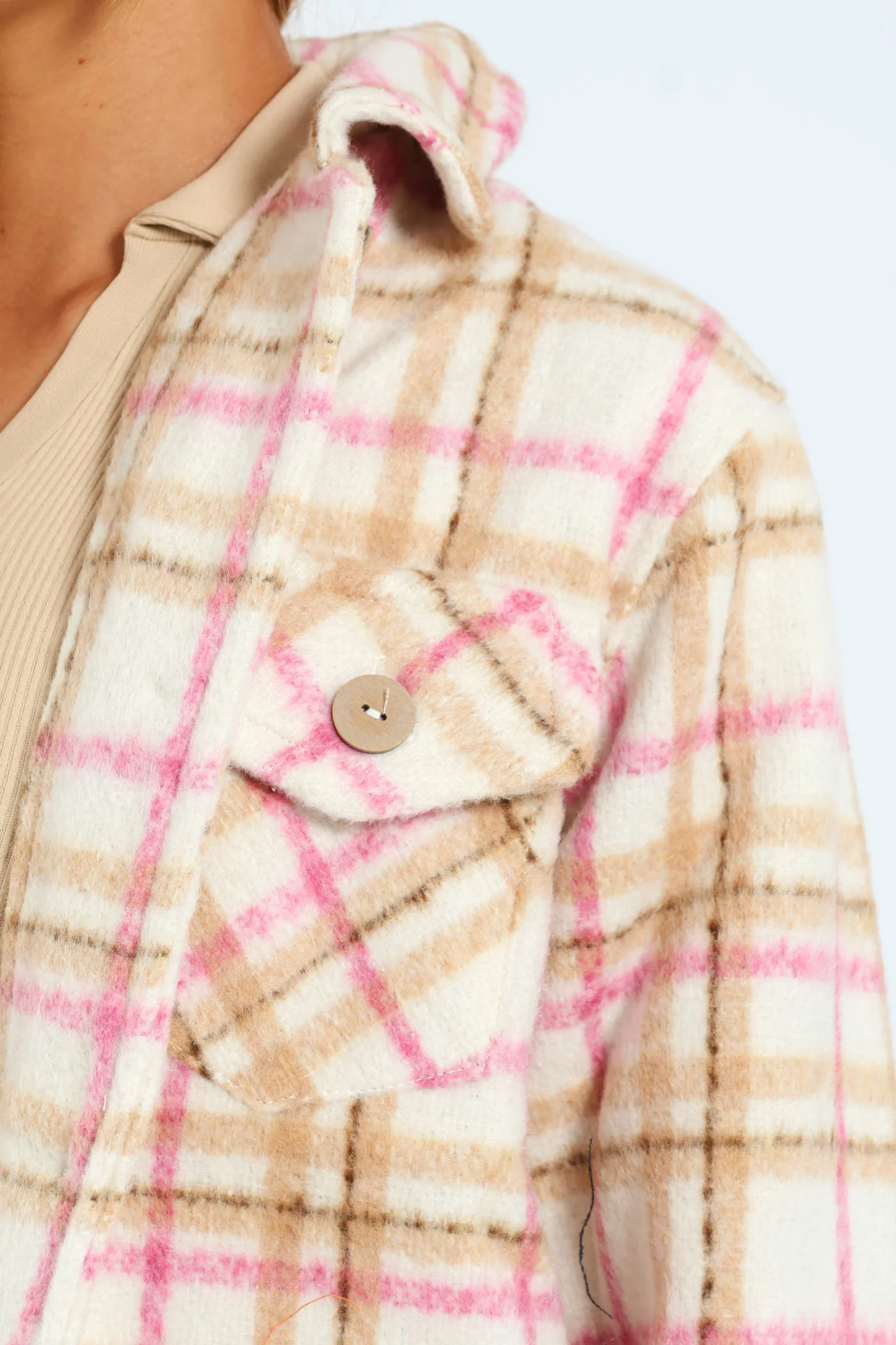 Girls Brushed Check Shacket - Brown - Image 2