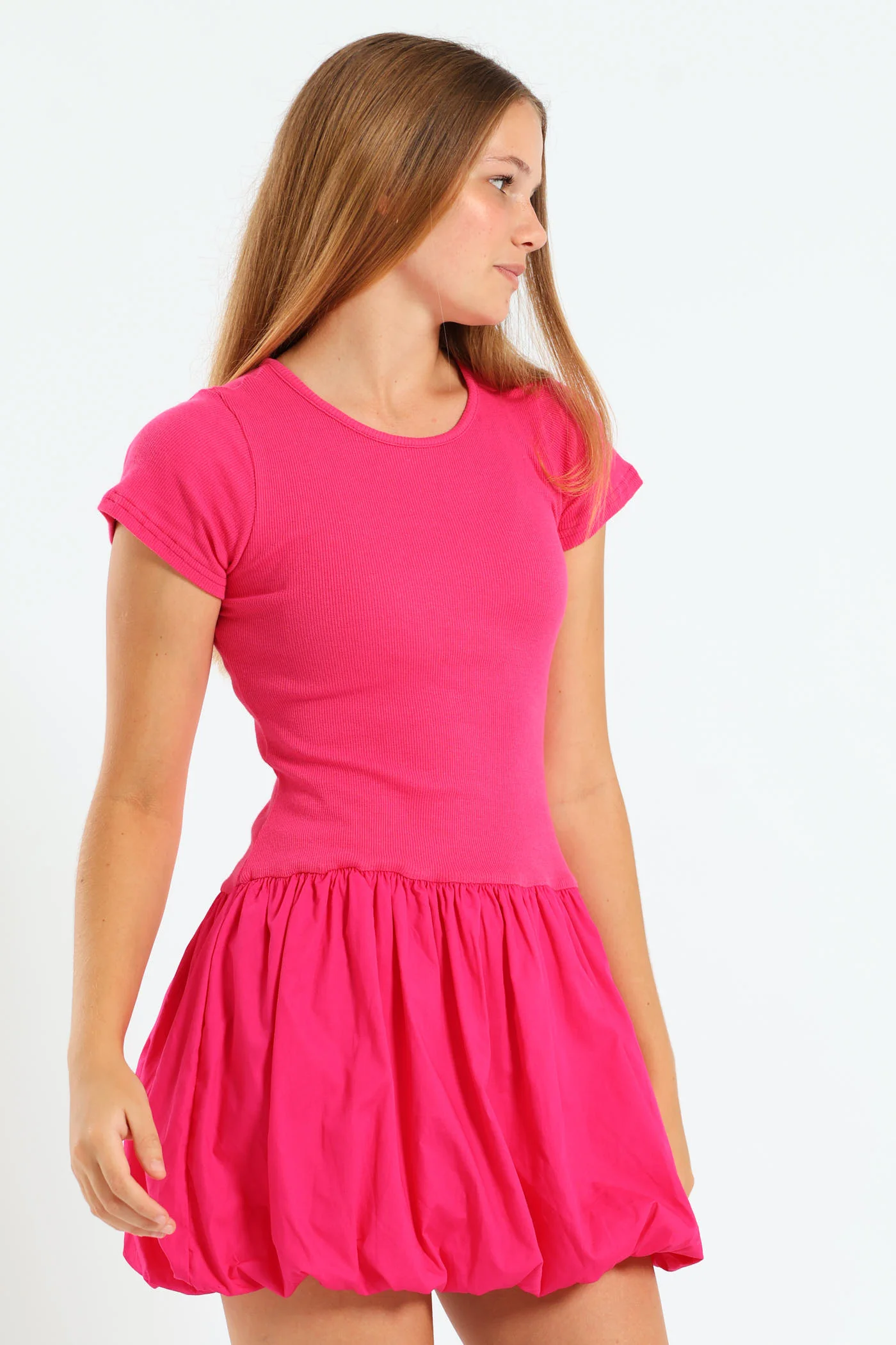 Girls Bubble Rib Dress - Cerise - Image 3
