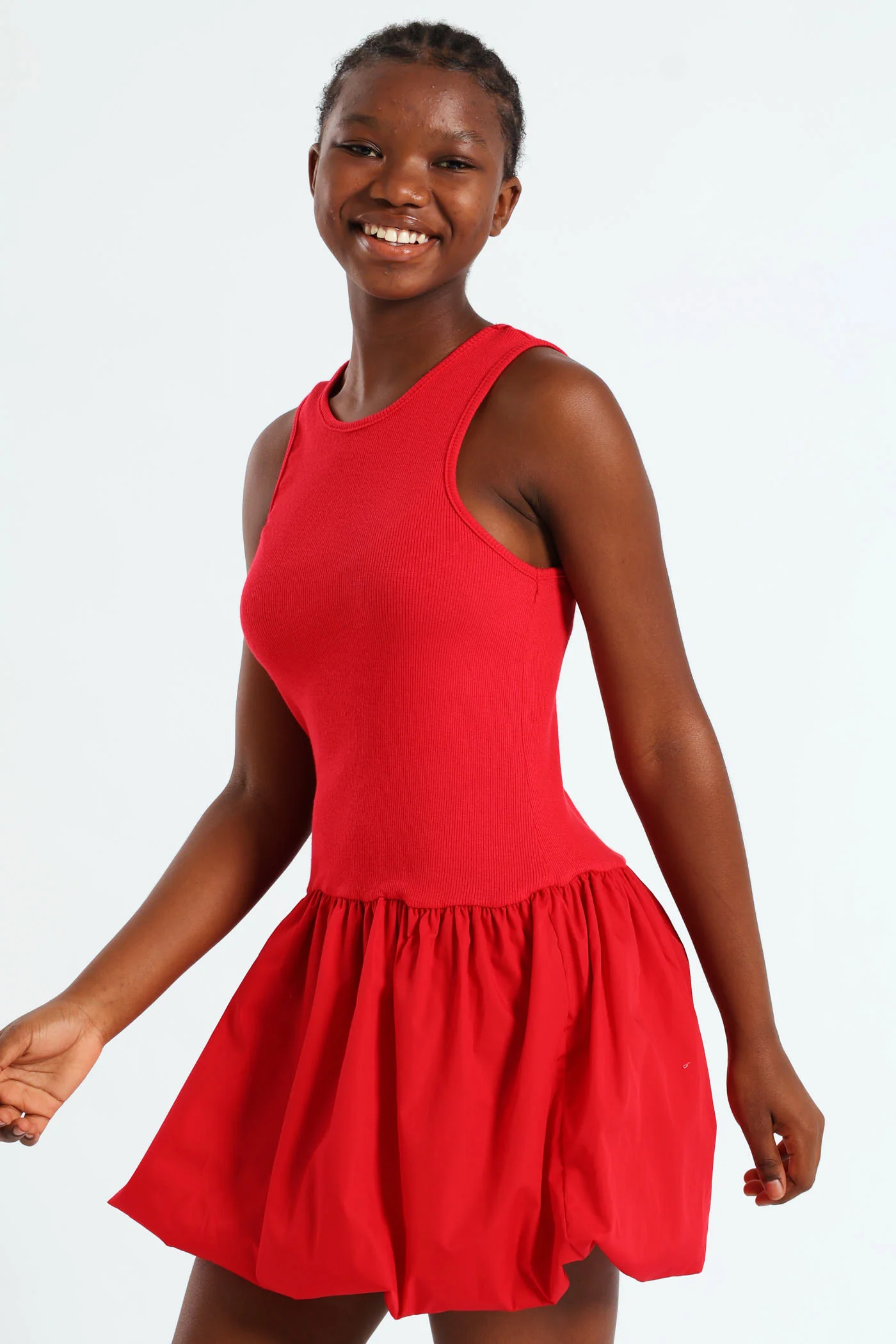 Girls Bubble Rib Dress - Red - Image 2