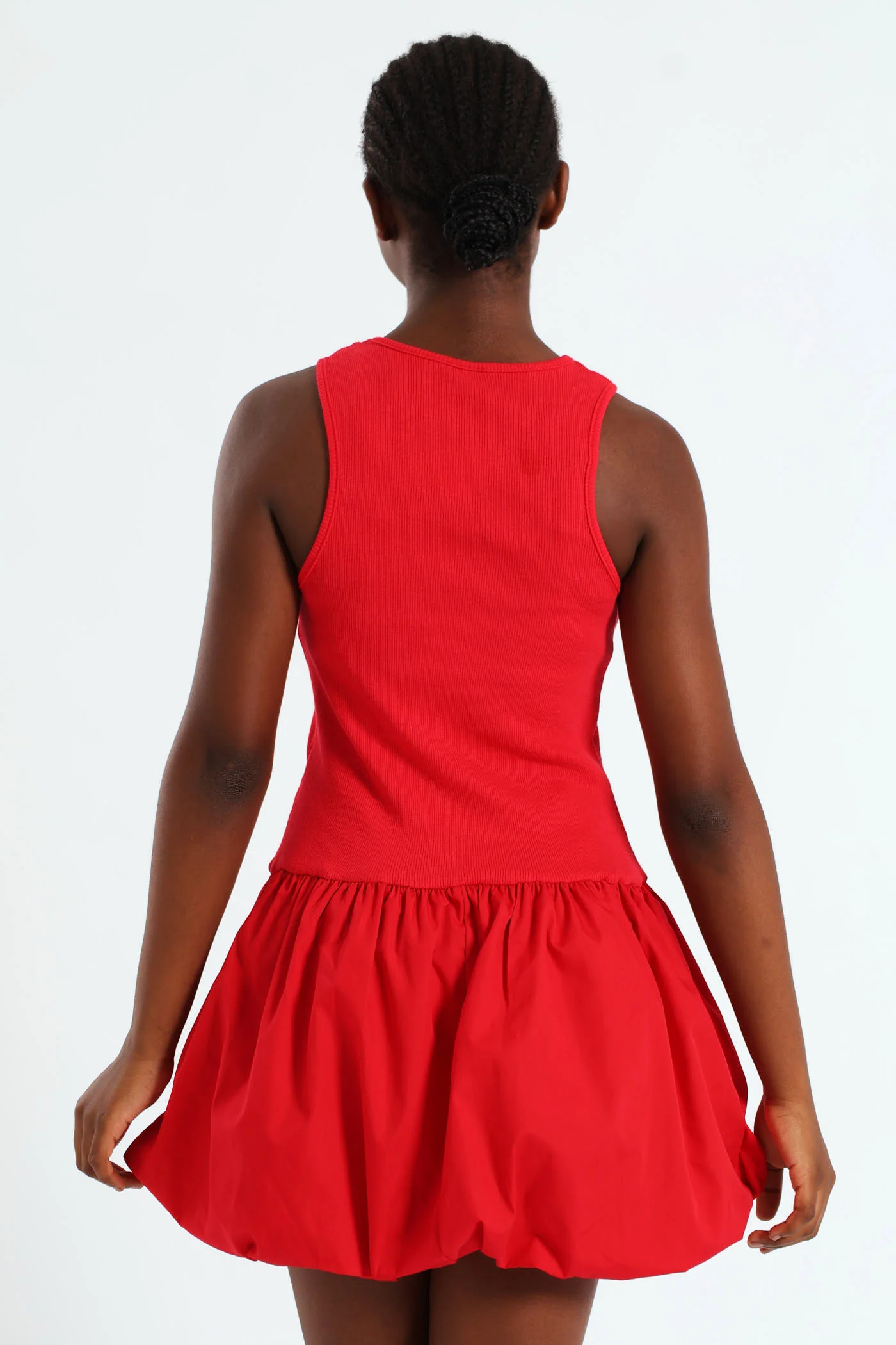 Girls Bubble Rib Dress - Red - Image 3