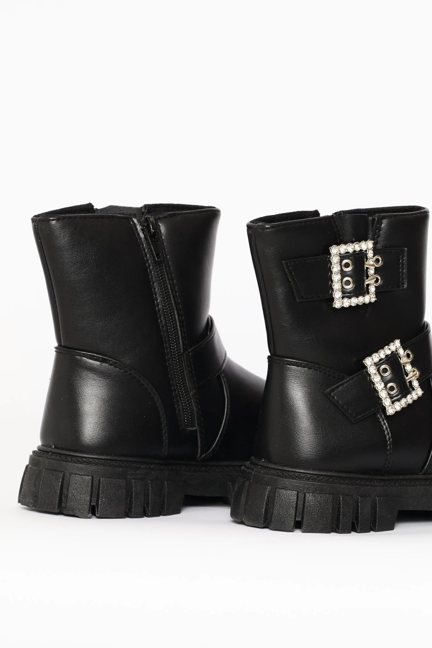 Girls Buckle Biker Boot - Black - Image 2
