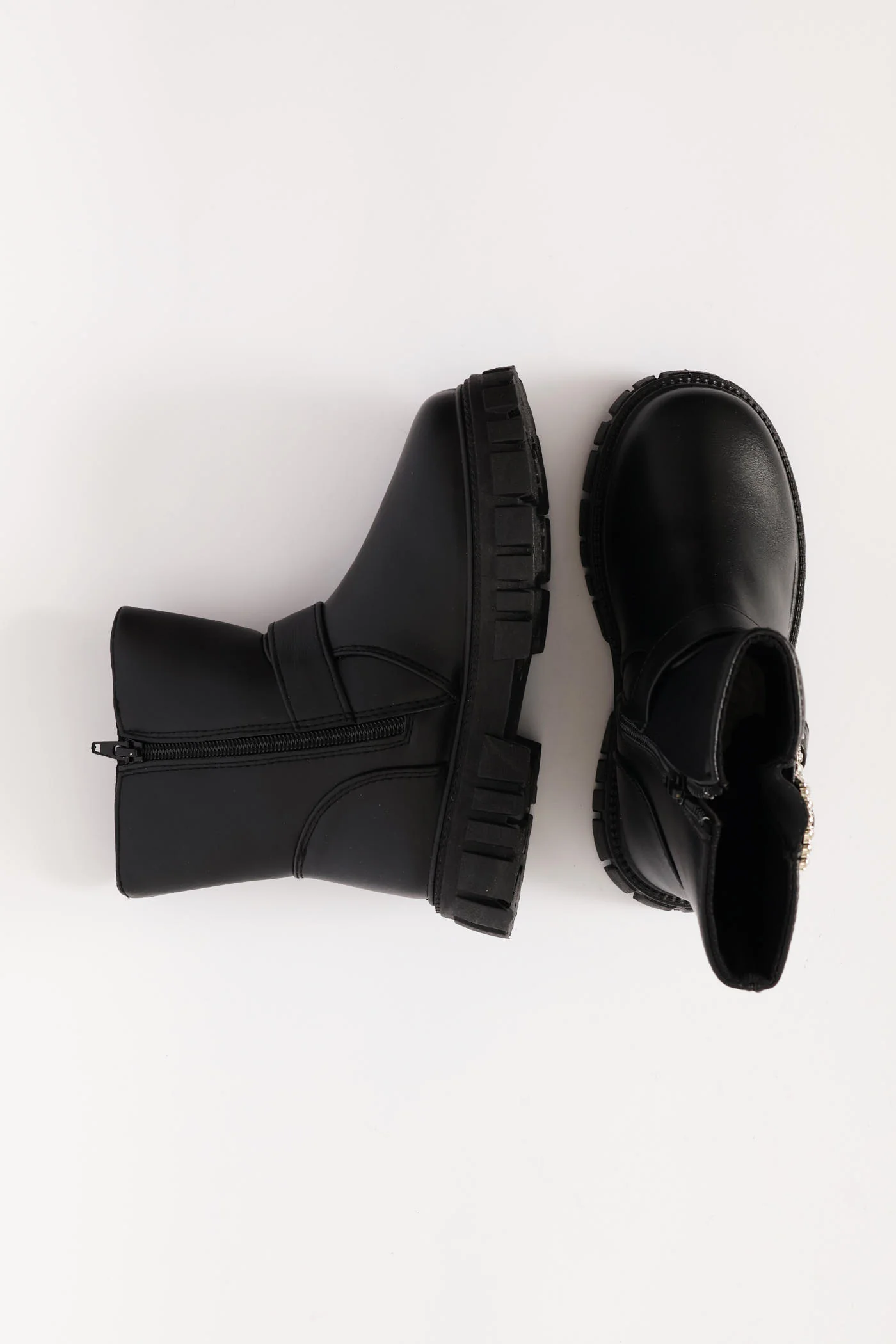 Girls Buckle Biker Boot - Black - Image 3
