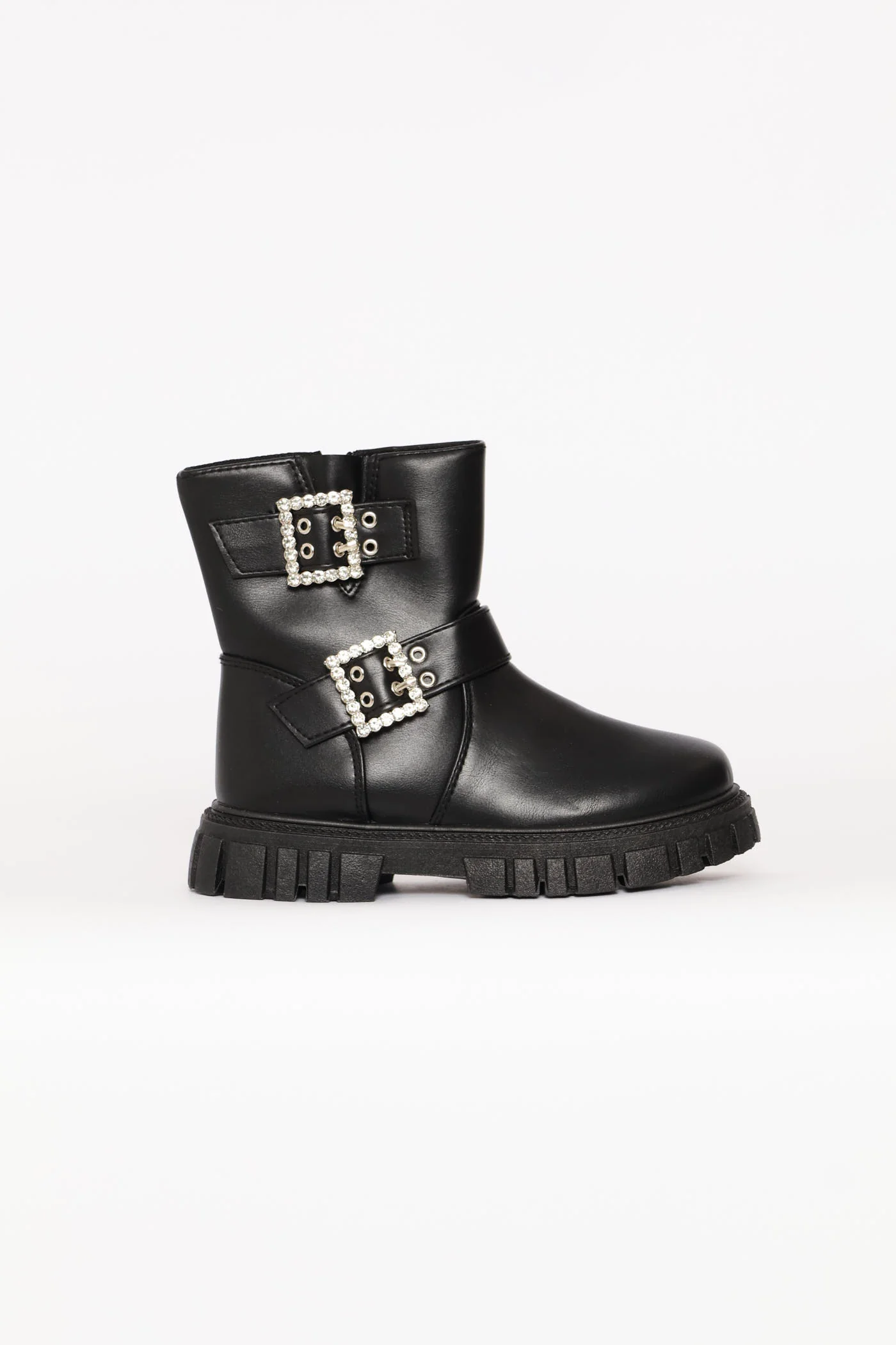 Girls Buckle Biker Boot - Black - Image 4