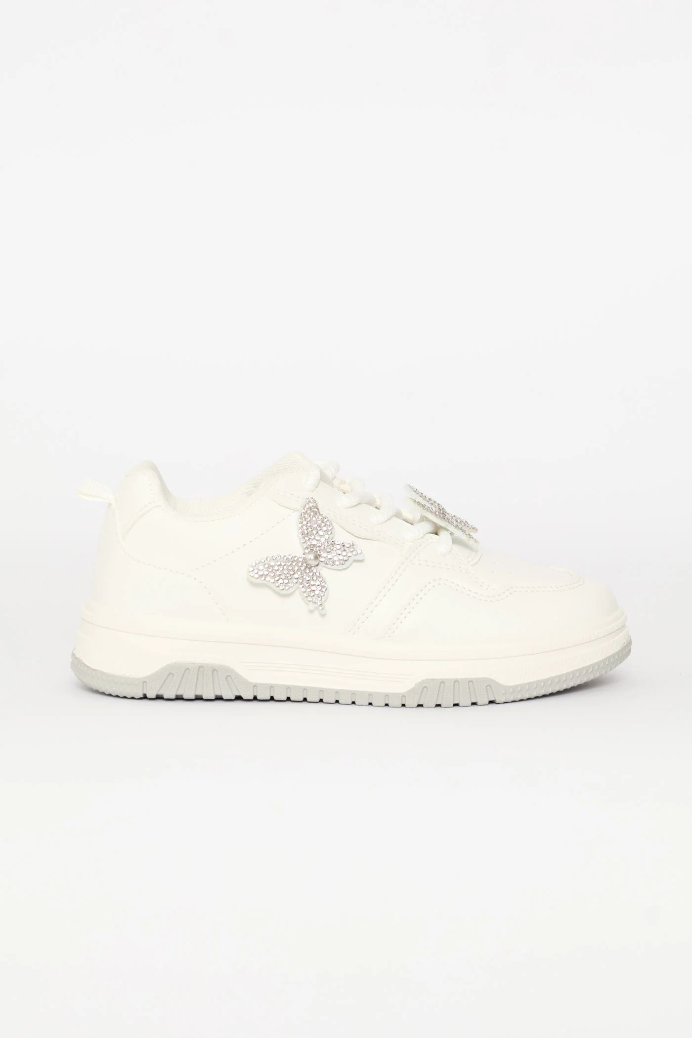 Girls Butterfly Skate Sneaker - White/Grey - Image 3