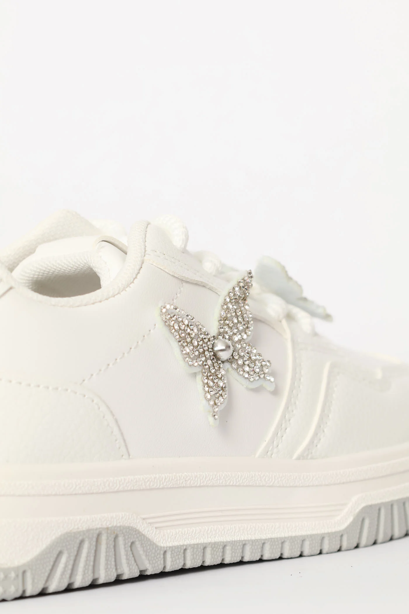 Girls Butterfly Skate Sneaker - White/Grey - Image 6