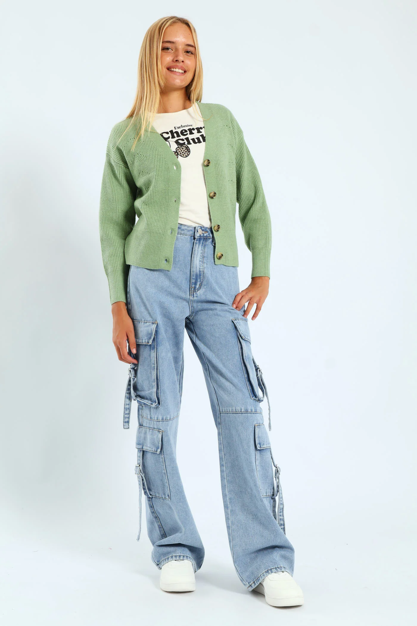 Girls Button Through Cardigan - Sage - Image 3