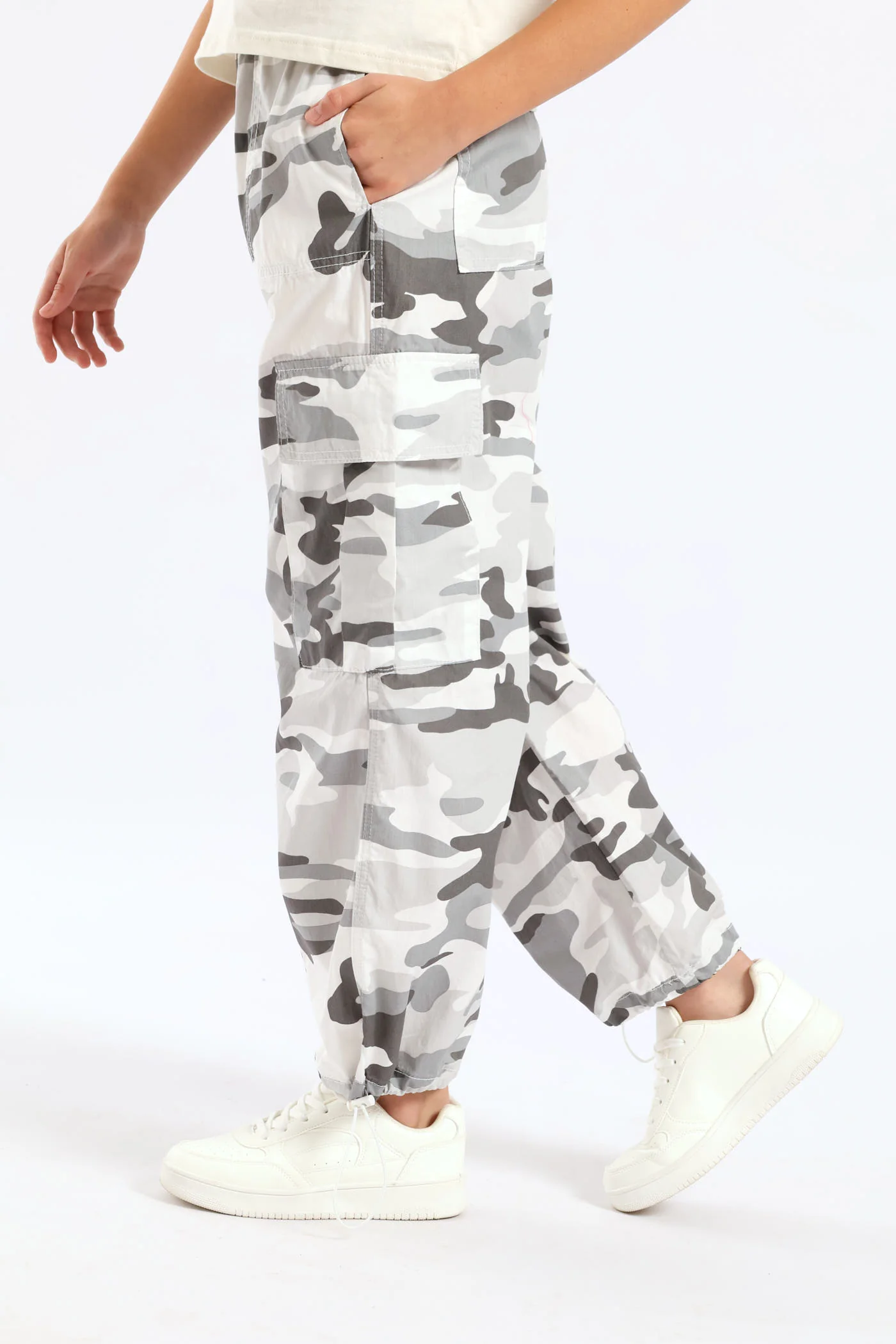 Girls Camo Parachute Pants - Grey - Image 2