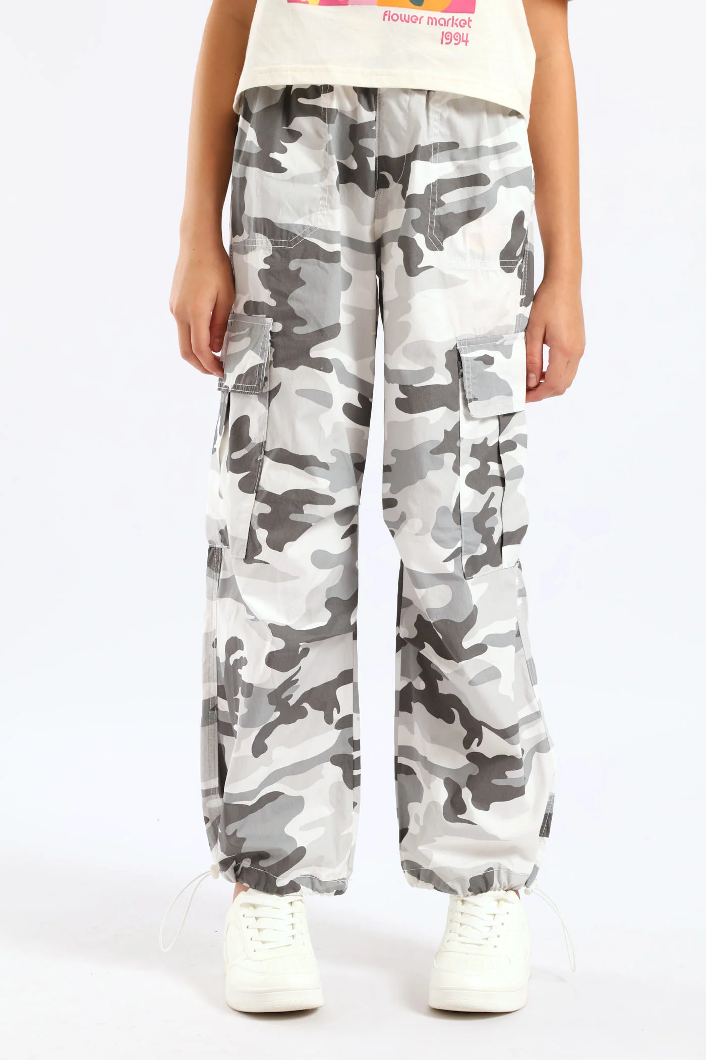 Girls Camo Parachute Pants - Grey - Image 3