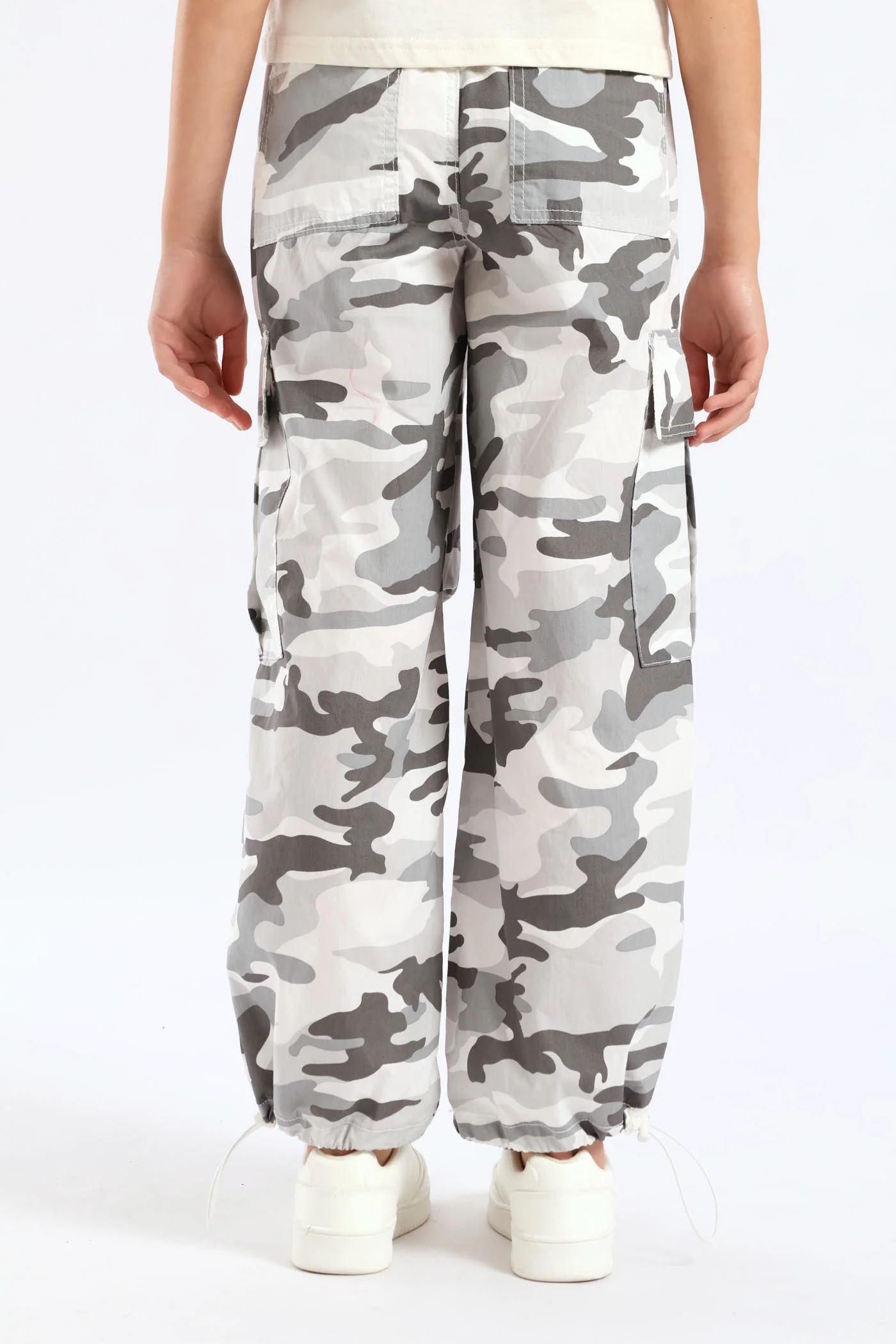 Girls Camo Parachute Pants - Grey - Image 4