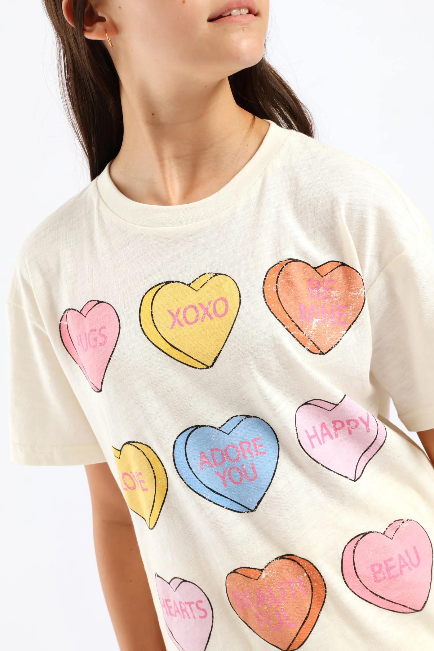 Girls Candy Heart Oversized Tee - Cream - Image 2