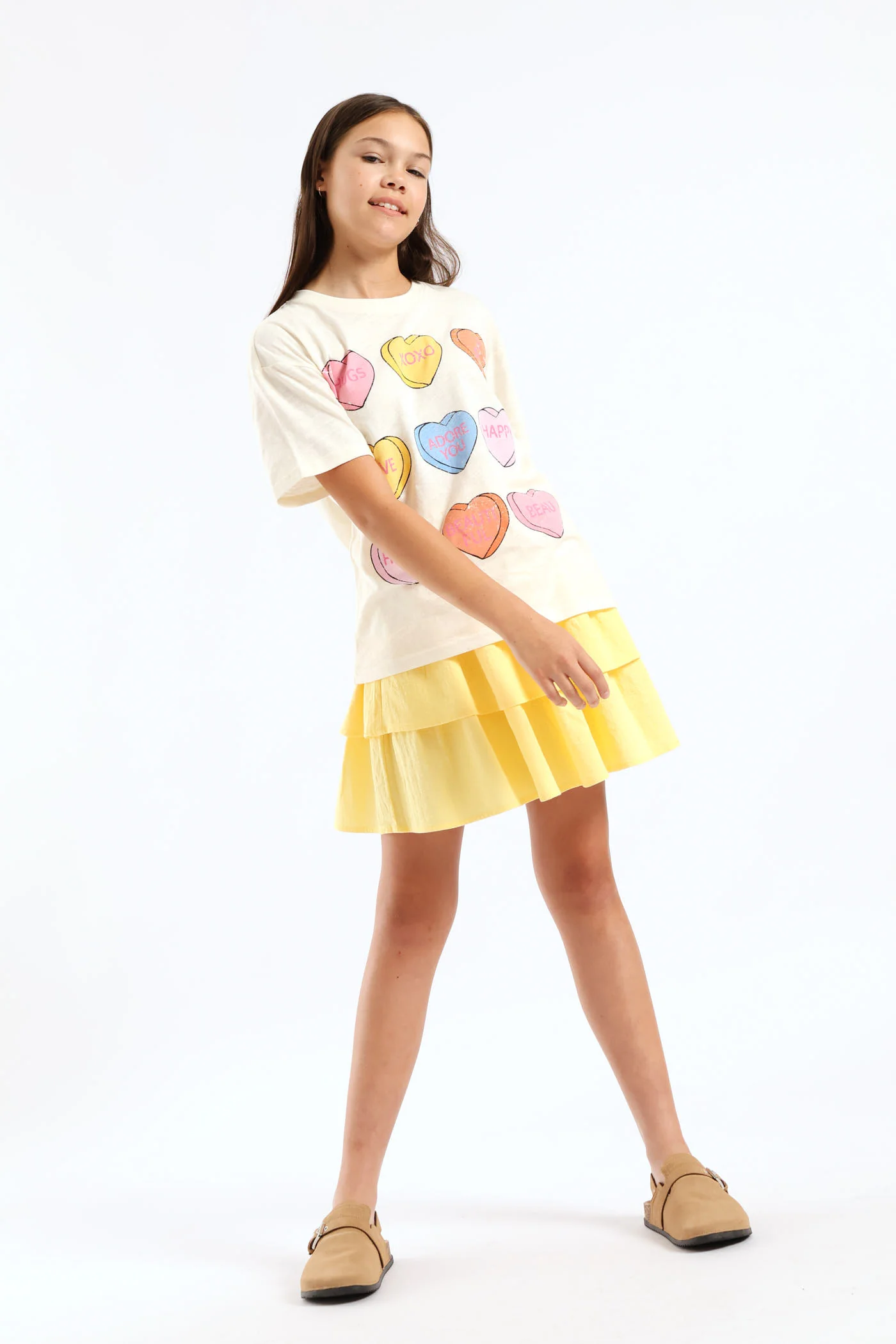 Girls Candy Heart Oversized Tee - Cream - Image 3