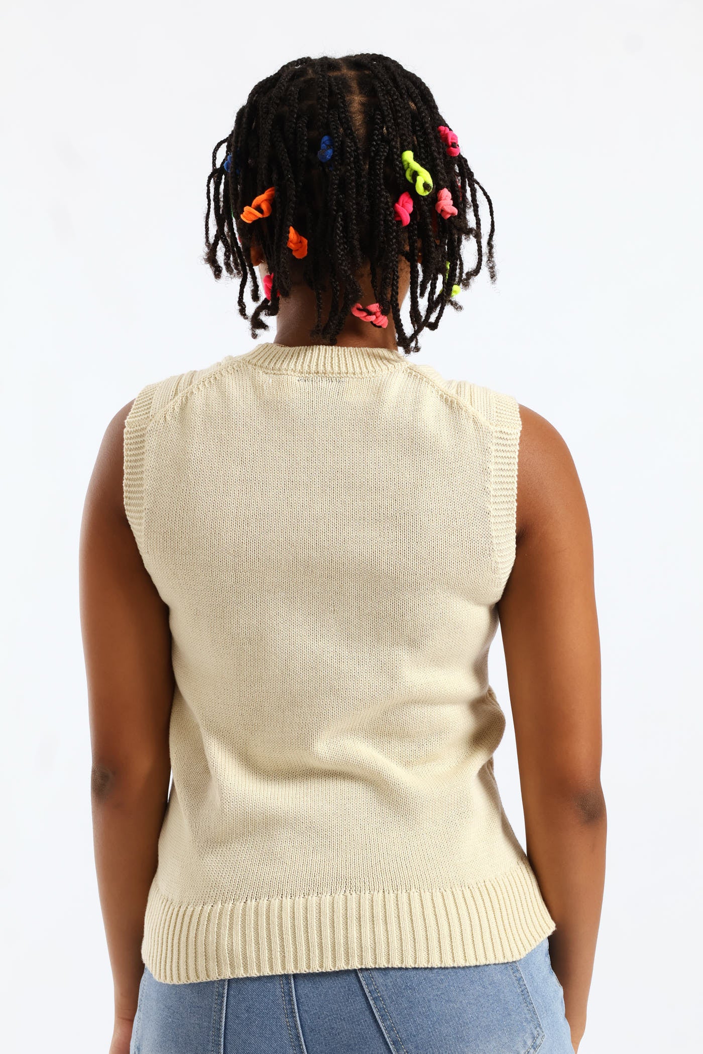 Girls Candy Heart Trim Cable Knitwear Vest - Cream - Image 3